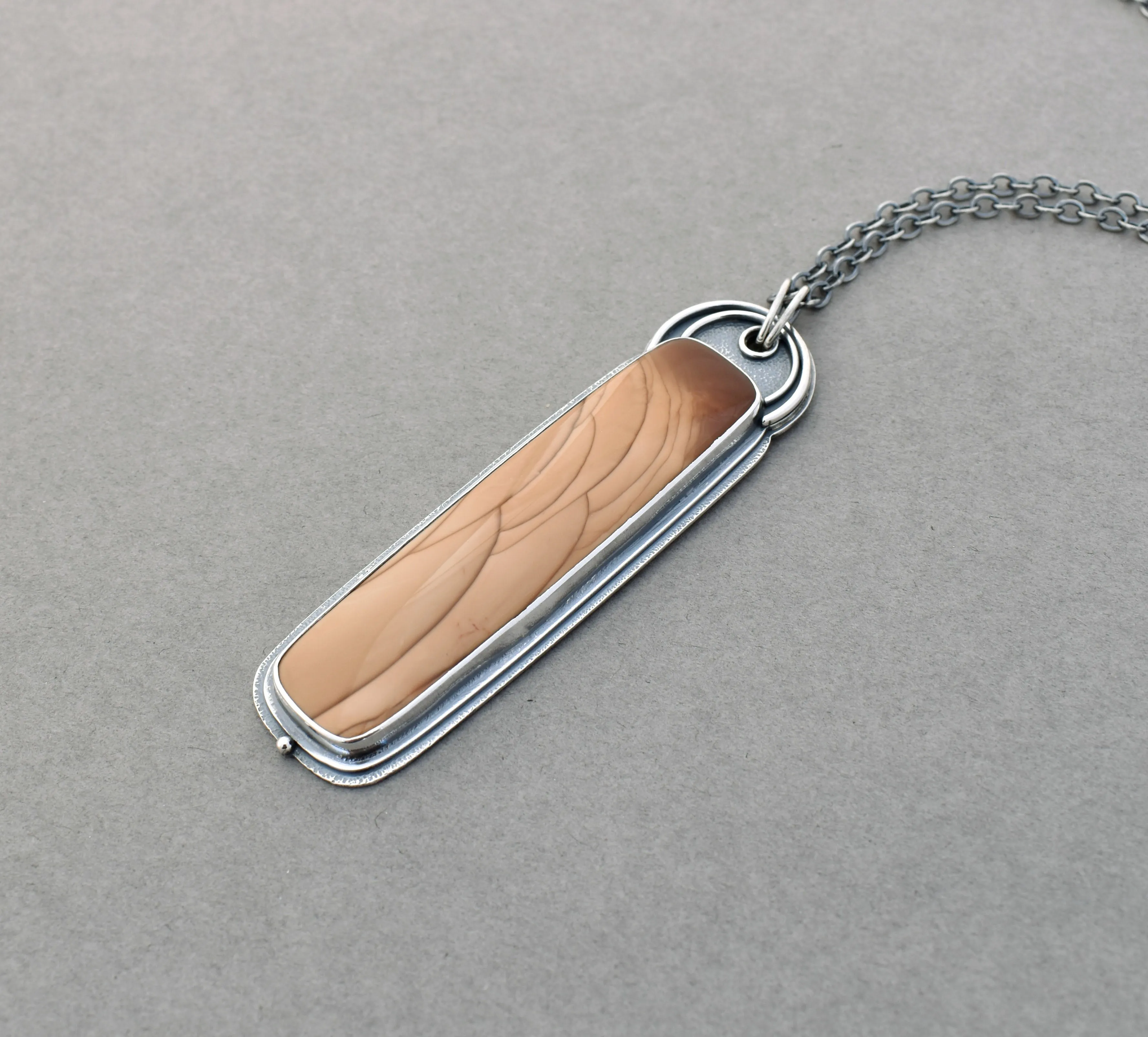Bruneau Jasper Necklace. Neutral Color Long Landscape Pendant. Unique Jewelry.