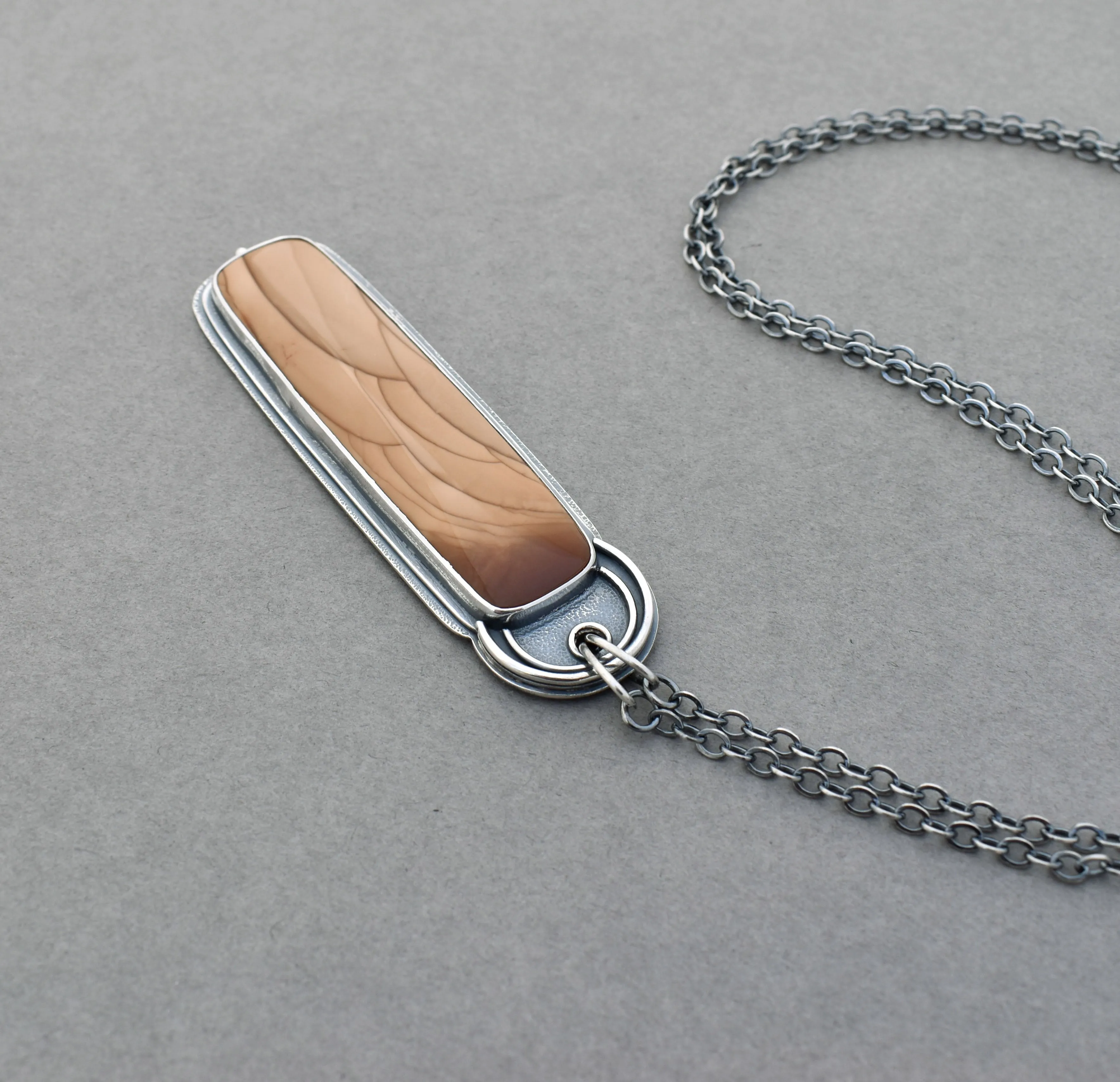 Bruneau Jasper Necklace. Neutral Color Long Landscape Pendant. Unique Jewelry.