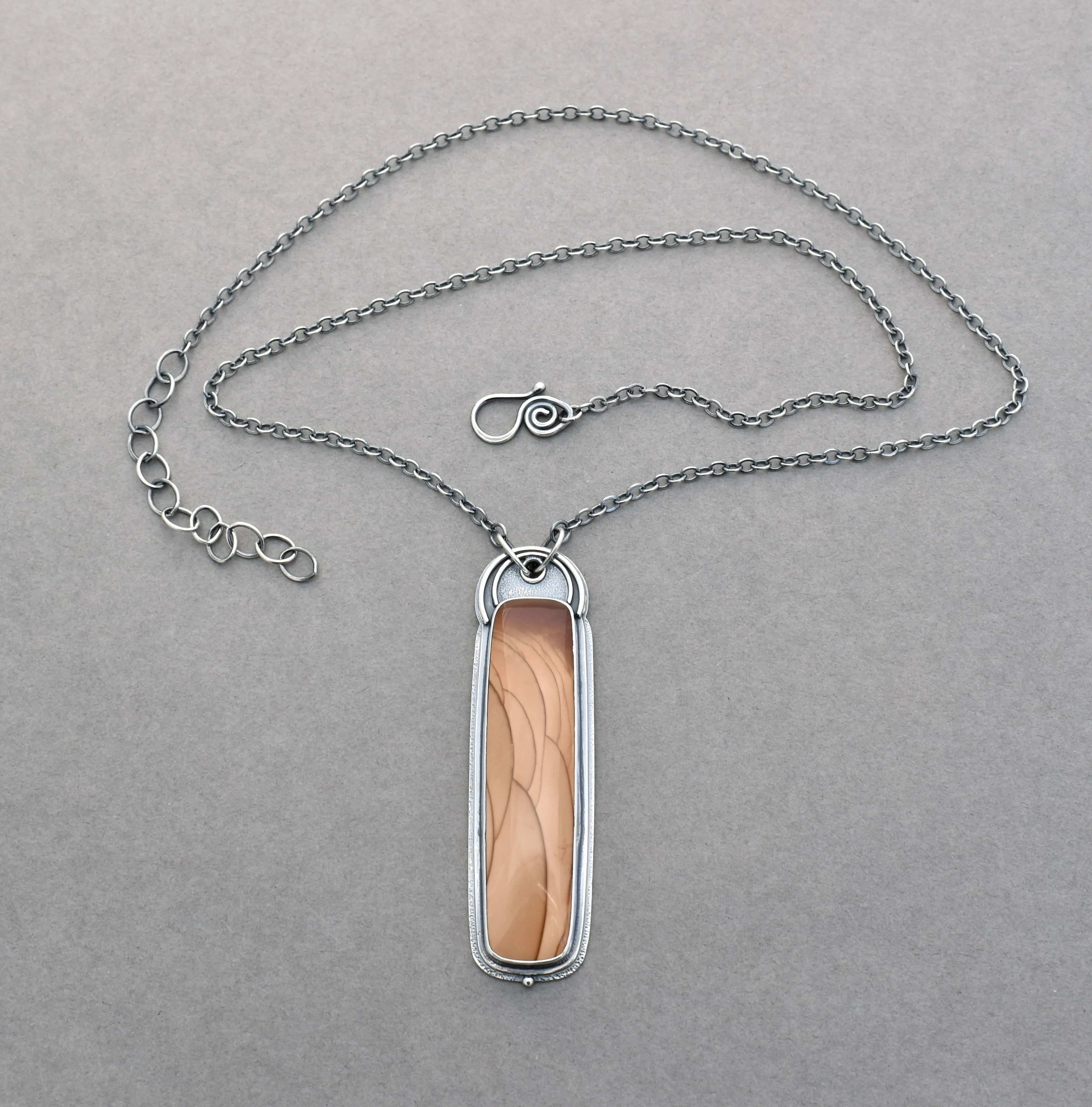 Bruneau Jasper Necklace. Neutral Color Long Landscape Pendant. Unique Jewelry.