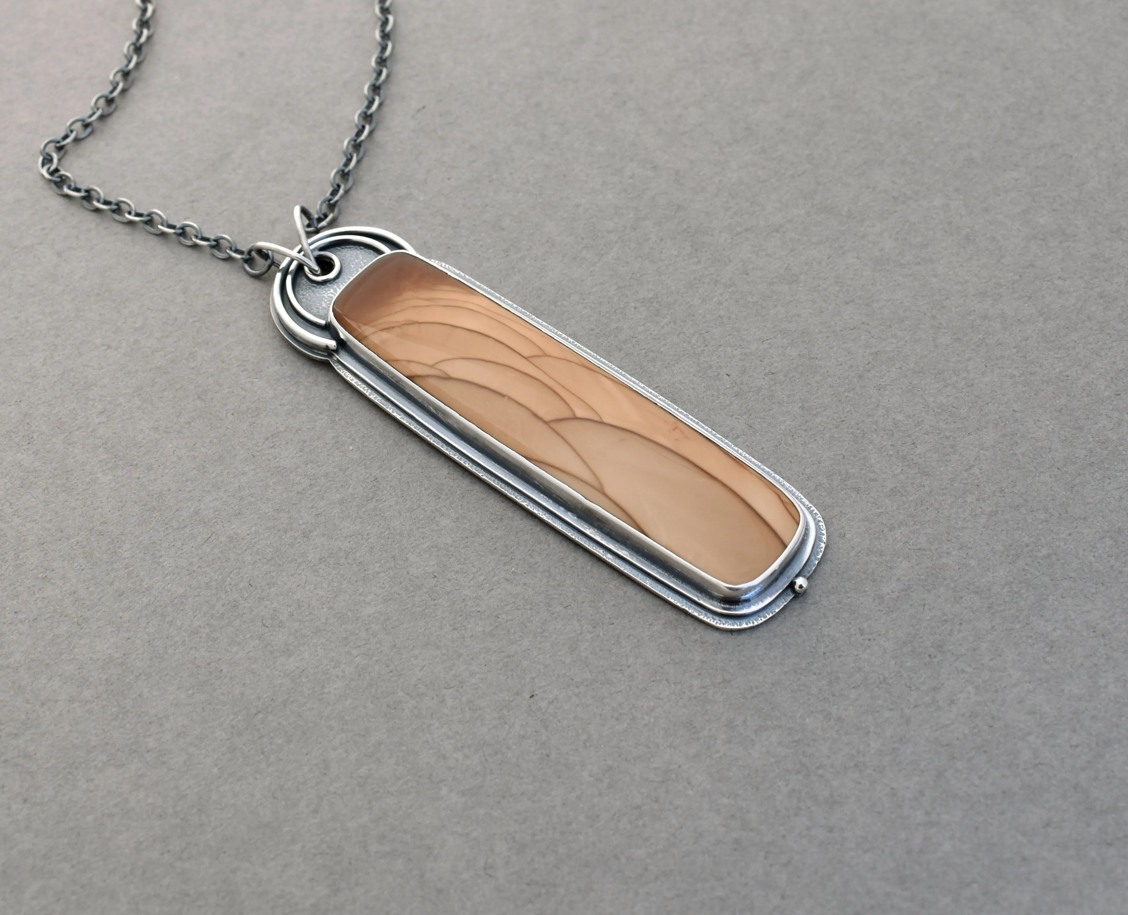 Bruneau Jasper Necklace. Neutral Color Long Landscape Pendant. Unique Jewelry.