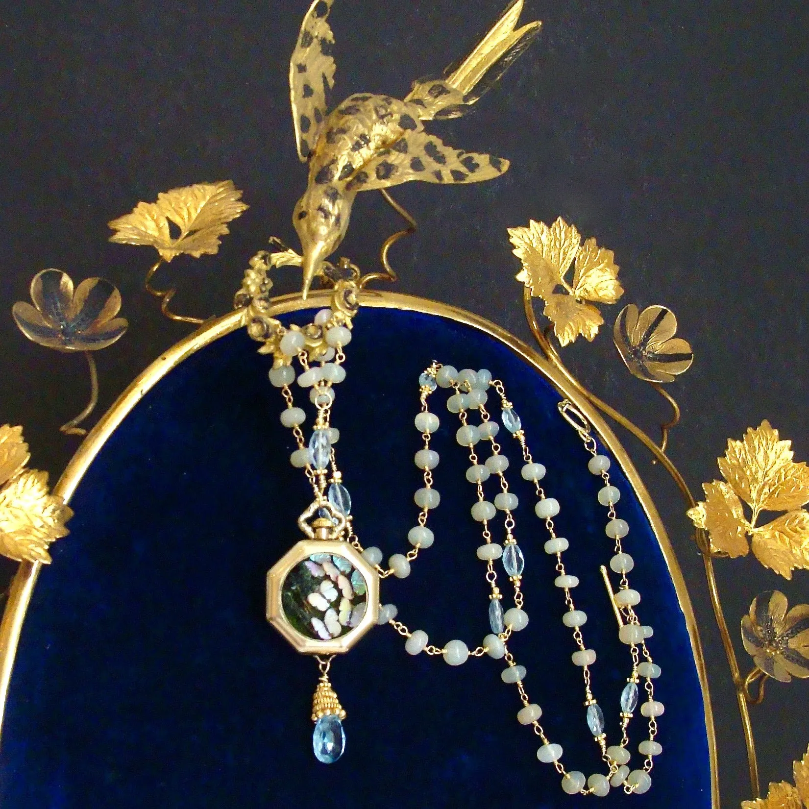 Butterfly Kaleidoscope Watch Case Opal Blue Topaz Necklace - Kaléidoscope de Papillon Necklace