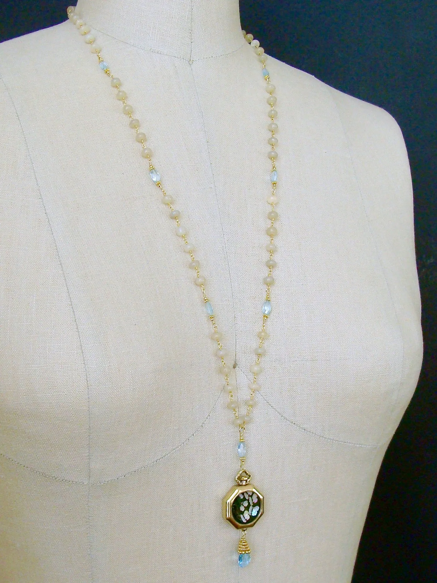 Butterfly Kaleidoscope Watch Case Opal Blue Topaz Necklace - Kaléidoscope de Papillon Necklace