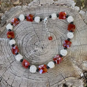 Carnelian necklace with sterling silver wire beads and black onyx