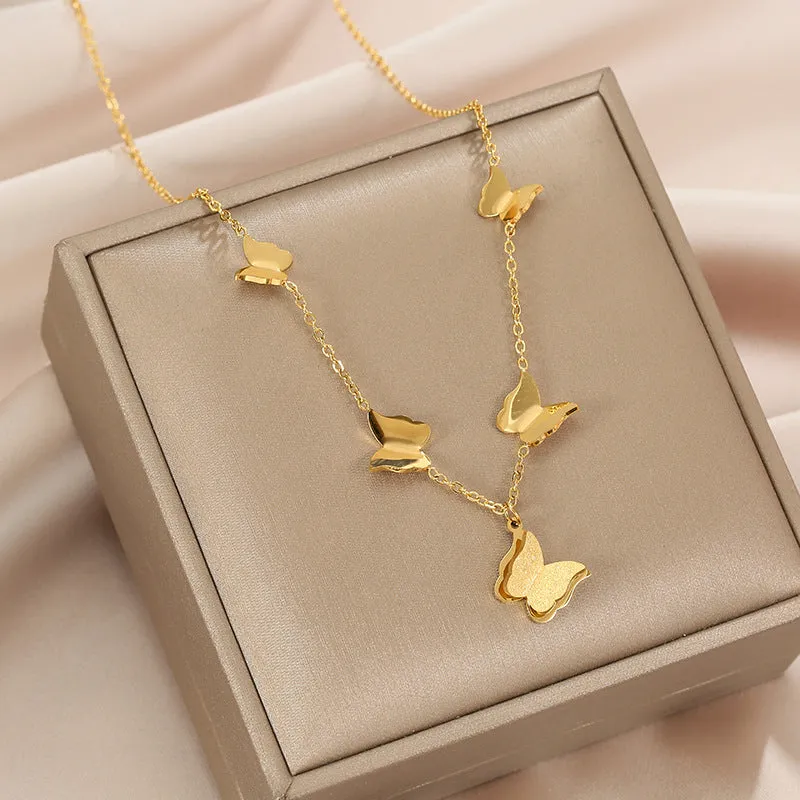 Chic Titanium Steel Butterfly Pendant Necklace Exquisite Fashion Jewelry for a Smart and Alluring Clavicle Accent