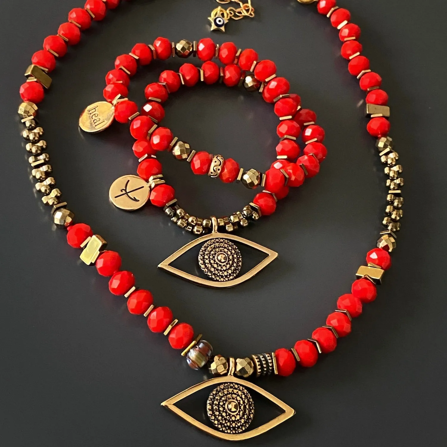 Christmas Evil Eye Symbol Red Beaded Necklace