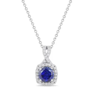 Created Sapphire Necklace with 1/5ct of Diamonds in Sterling Silver