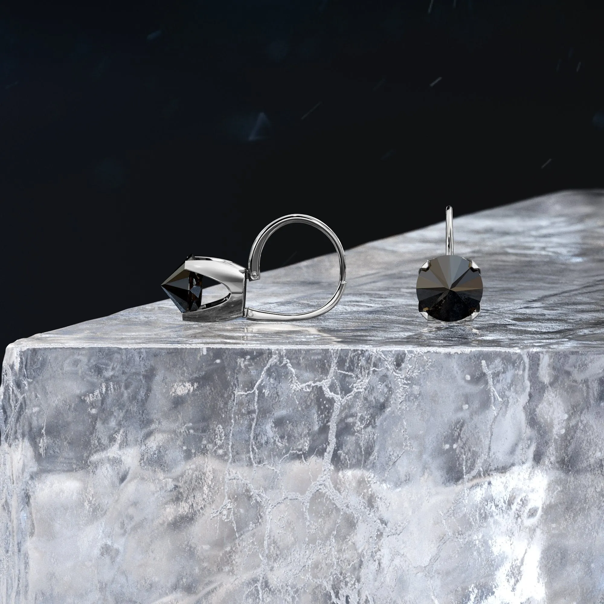 Crescent Natural Black Diamonds White Gold Alternative Earrings