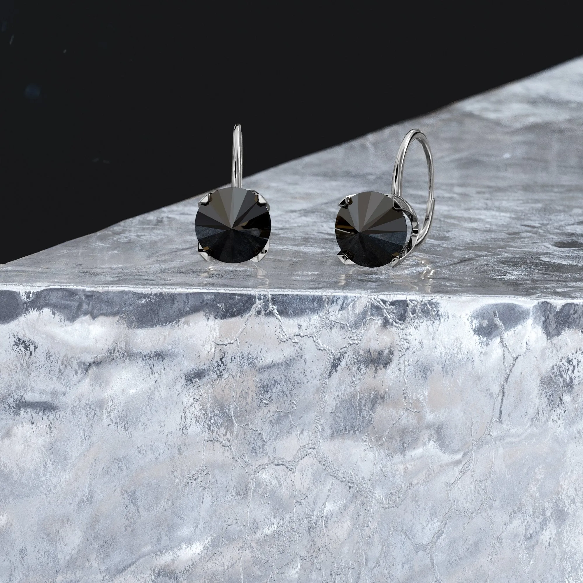 Crescent Natural Black Diamonds White Gold Alternative Earrings
