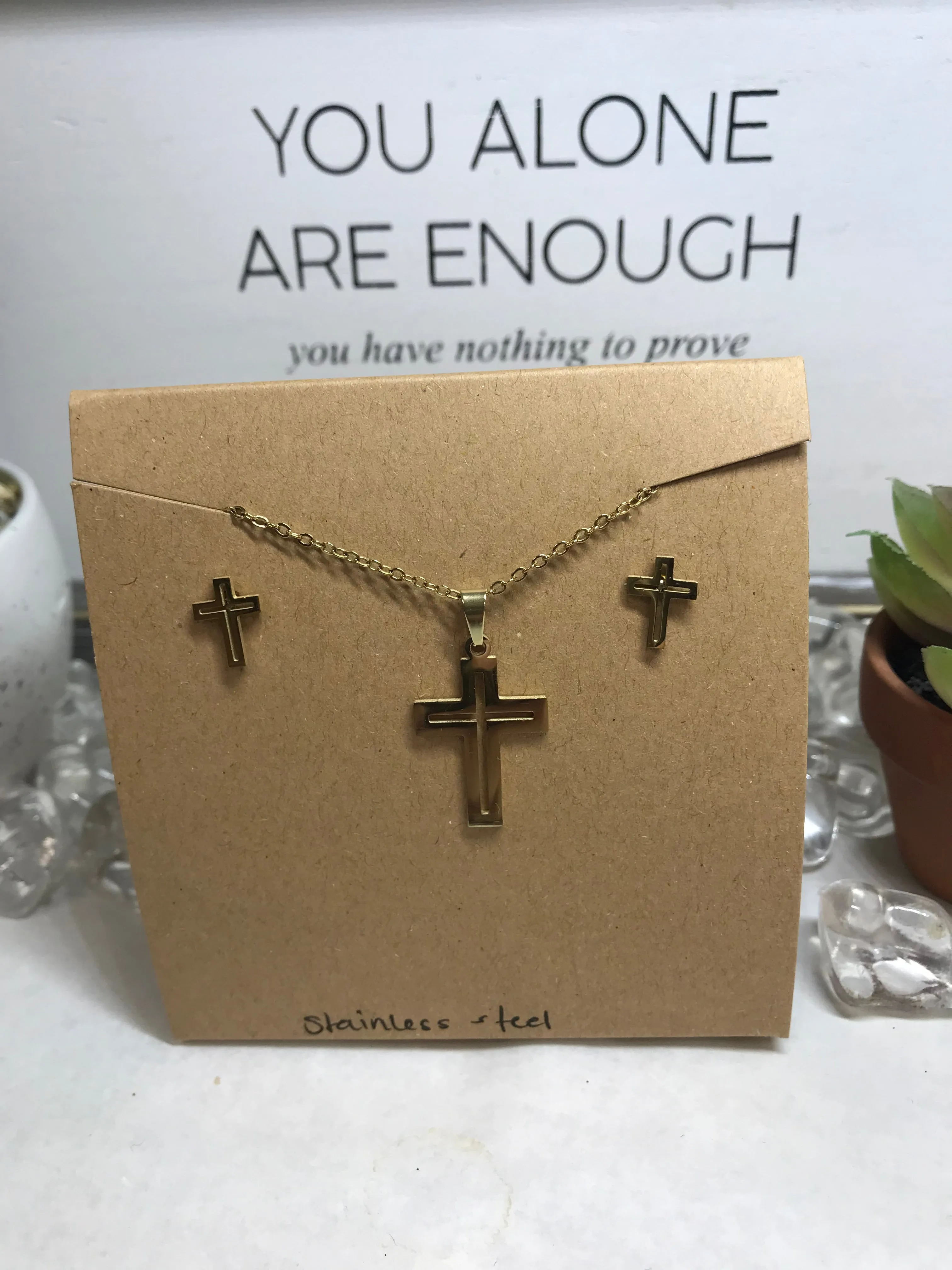Cross Necklace and Earring Set