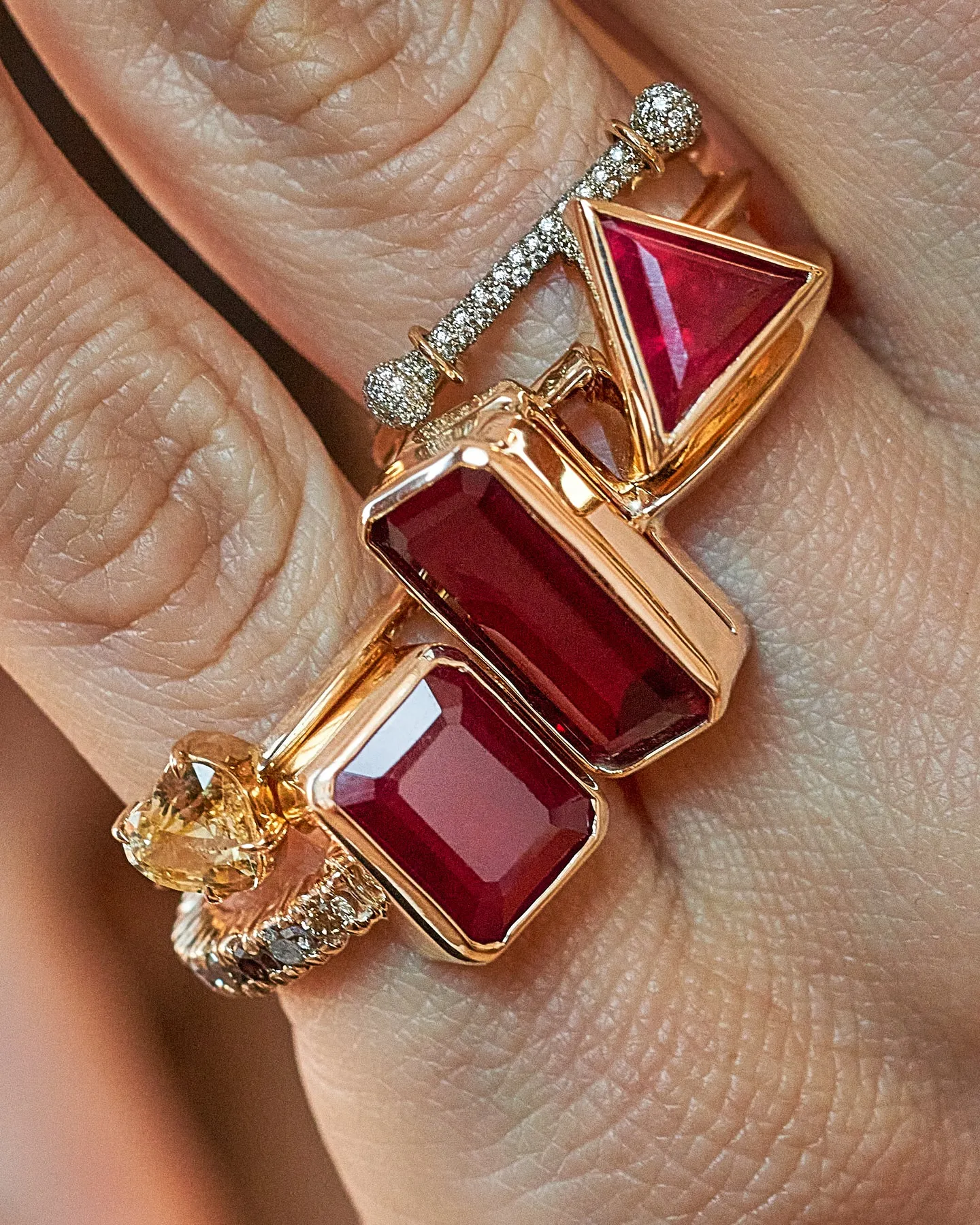 Custom Ruby Champagne Diamond Engagement Ring
