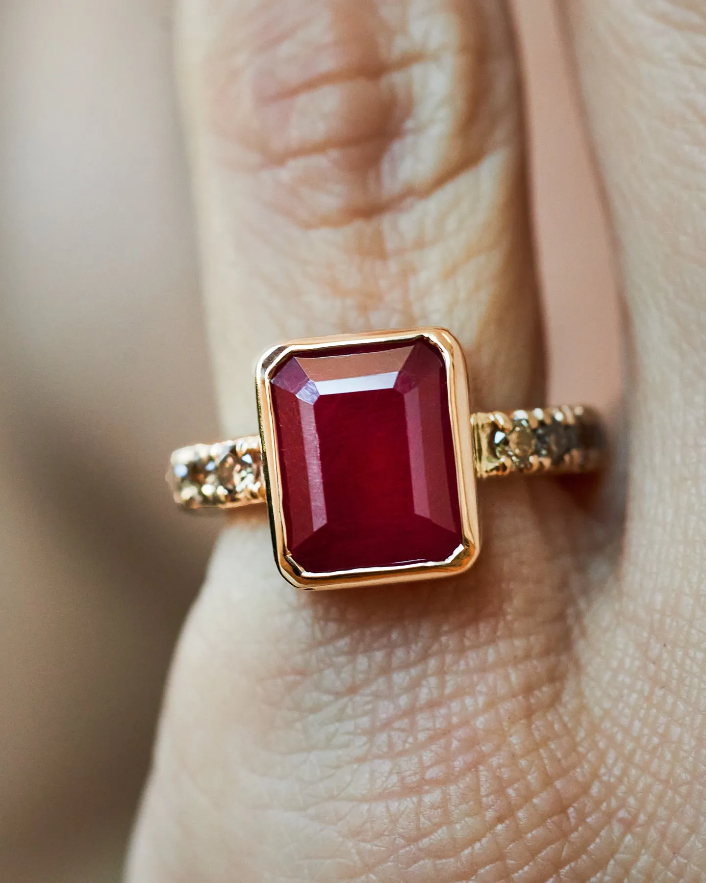 Custom Ruby Champagne Diamond Engagement Ring