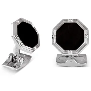 Deakin and Francis White Rhodium Octagonal Black Onyx Cufflinks