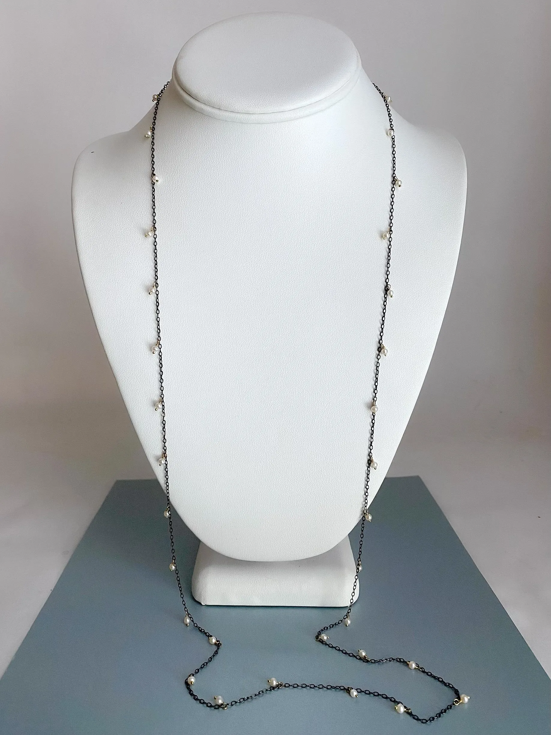 Delicate, scattered Pearl Necklace, Silver & Gold
