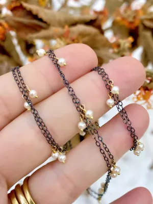 Delicate, scattered Pearl Necklace, Silver & Gold