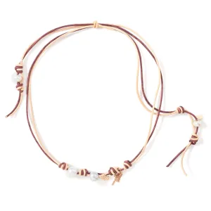 Desert Sand Pearl Rocker Rose Gold Flower Chain Leather Necklace