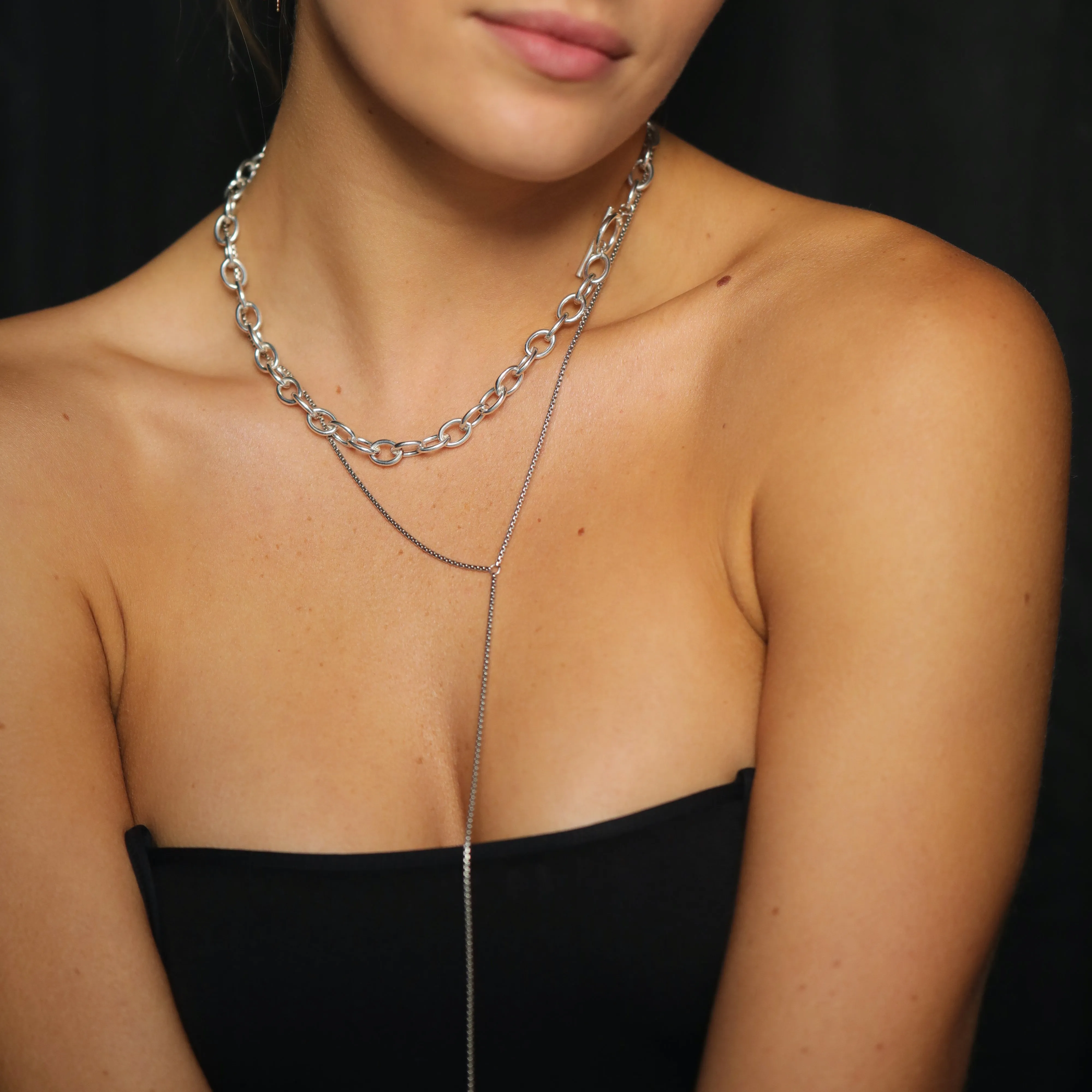 Dew Box Chain Necklace - Sterling Silver