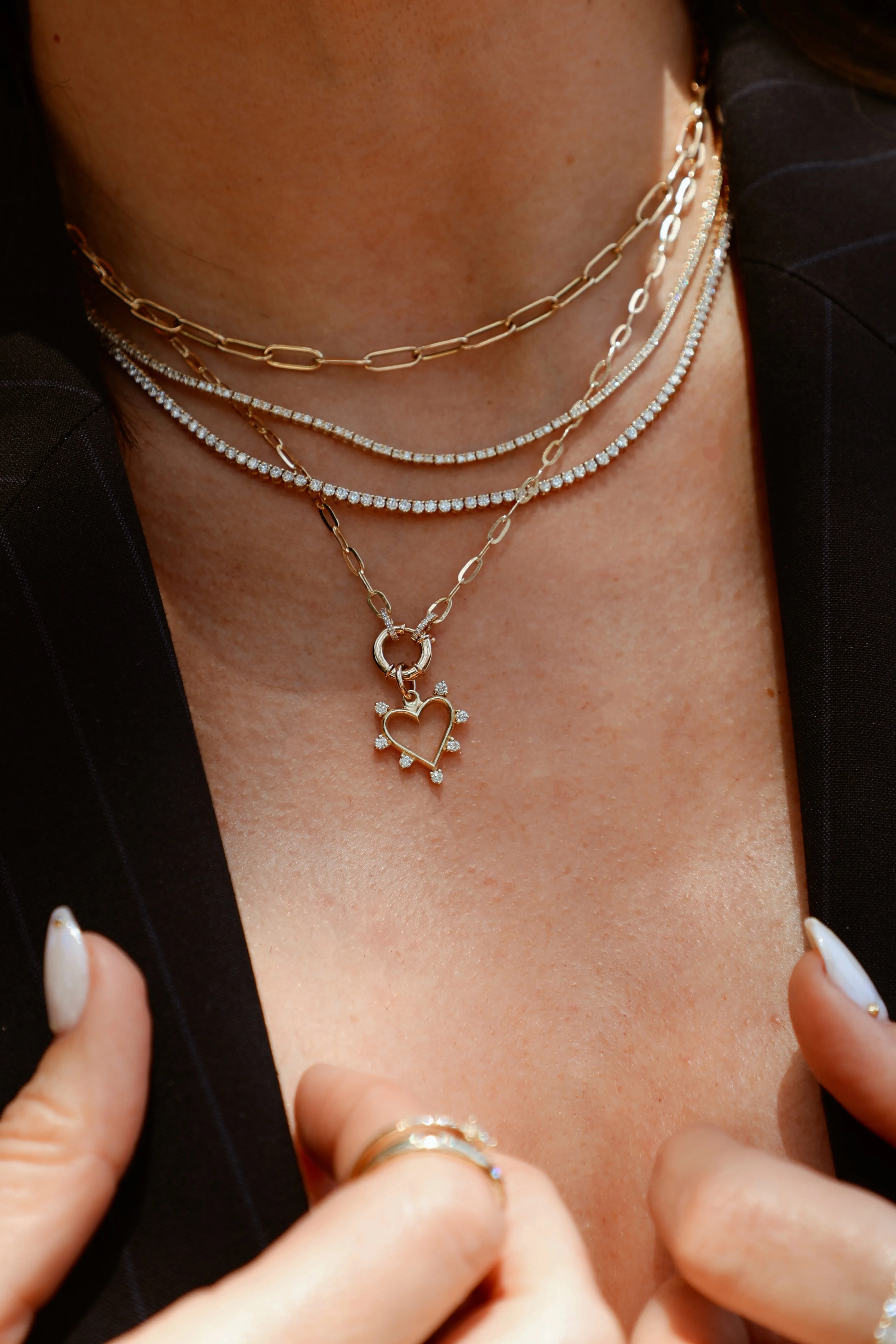 Diamond and Spring Clasp Chain Necklace