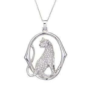 Diamond Cougar Necklace Vintage 18k White Gold Estate Fine Animal Jewelry