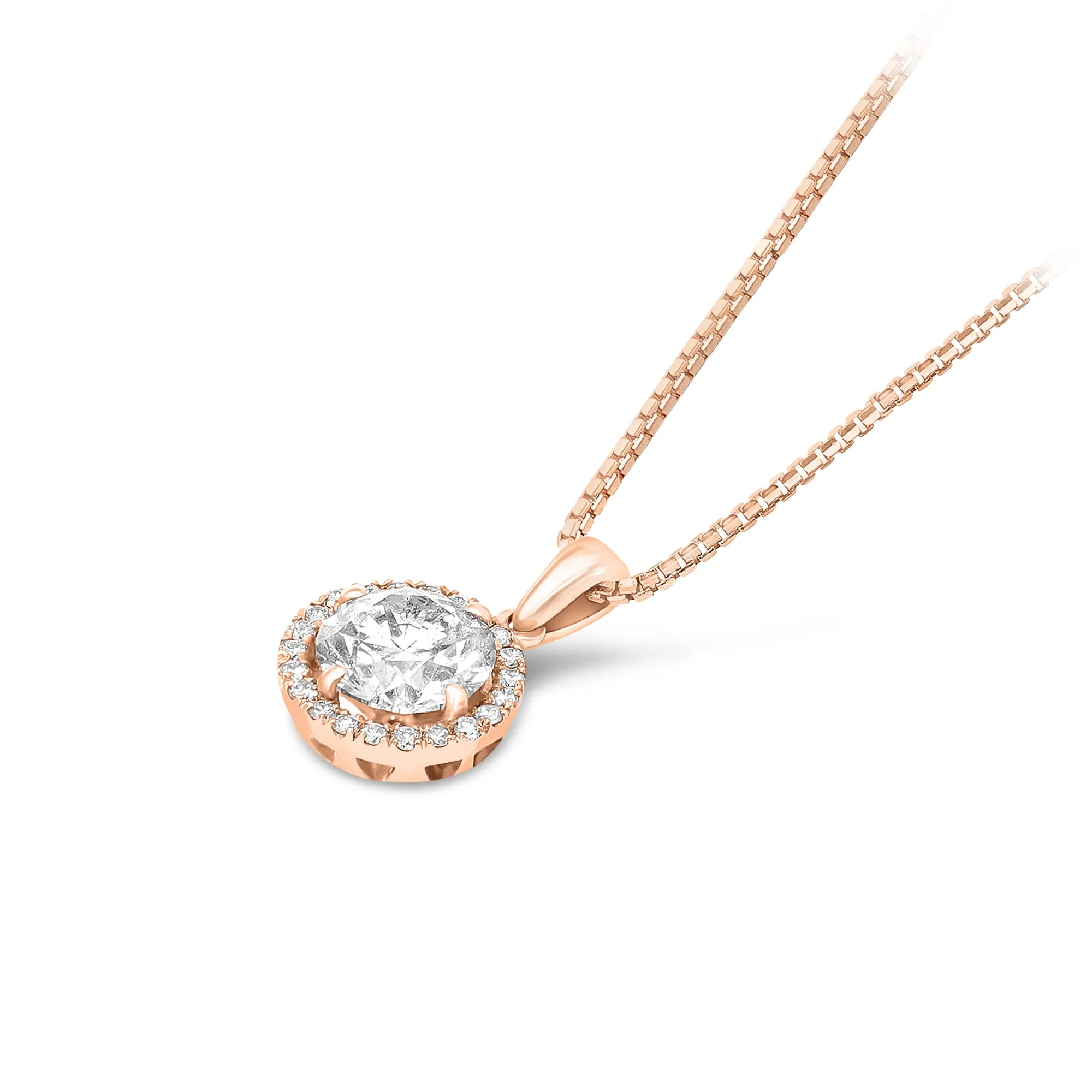 Diamond Halo Pendant Necklace - 1.1 Carat