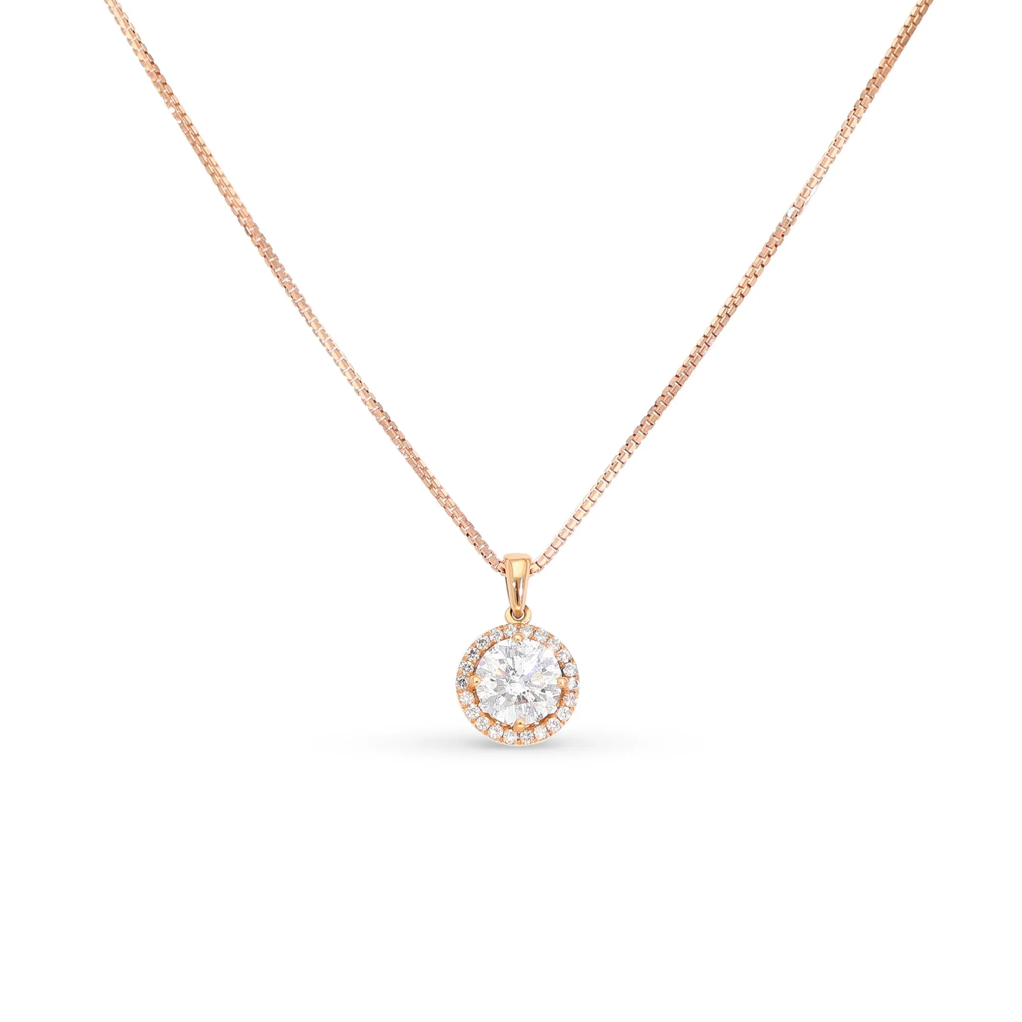 Diamond Halo Pendant Necklace - 1.1 Carat