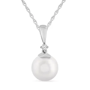 Diamond Set Pearl Necklace in Sterling Silver