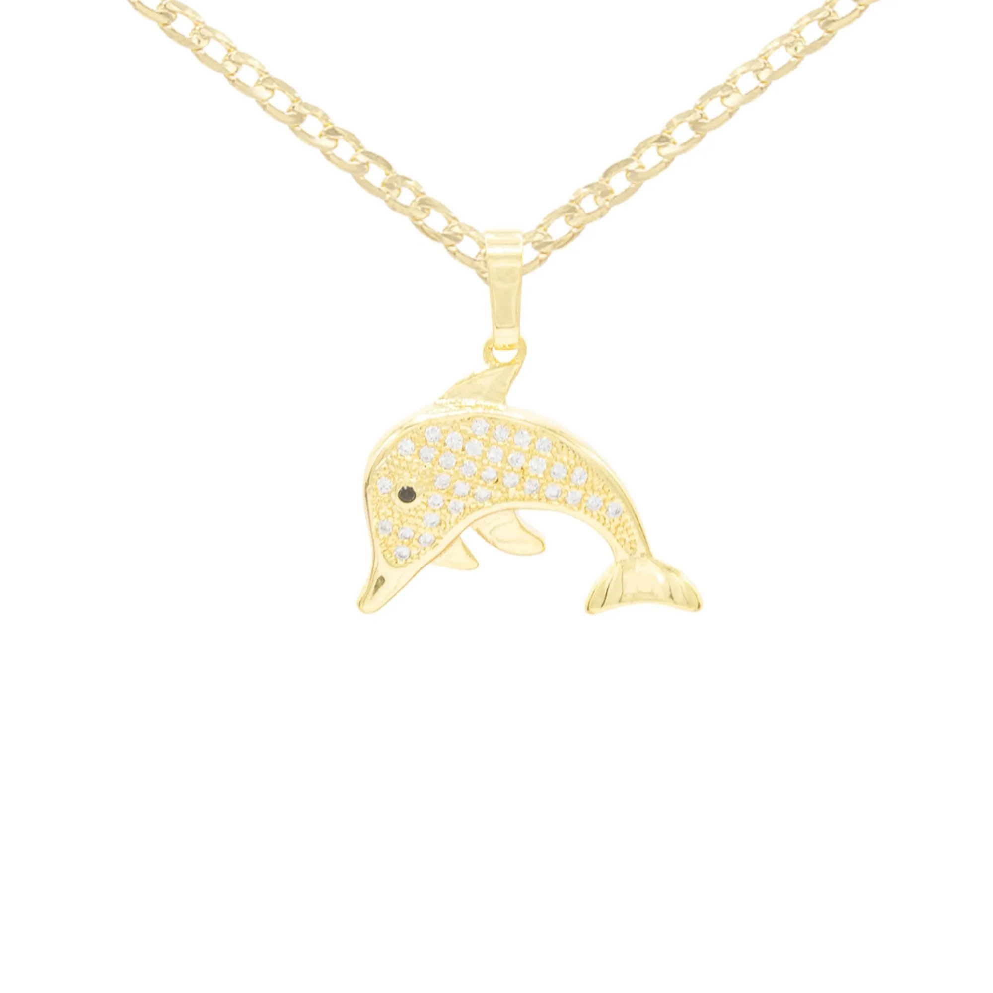 Dolphin Cubic Zirconia Pendant With Necklace Set 14K Gold Filled