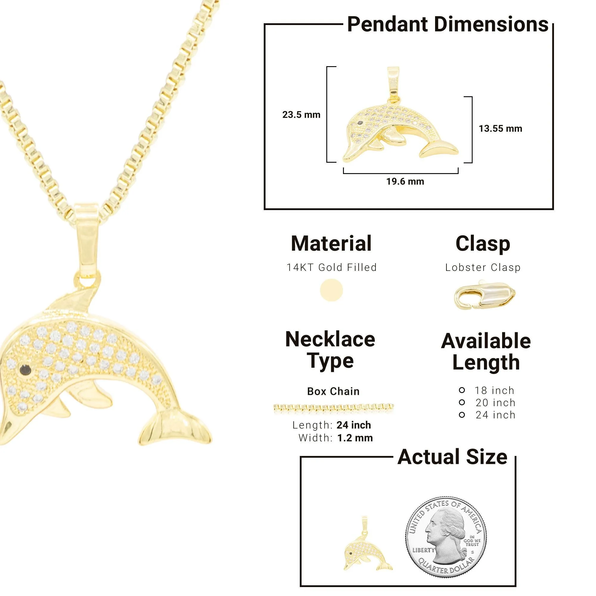 Dolphin Cubic Zirconia Pendant With Necklace Set 14K Gold Filled