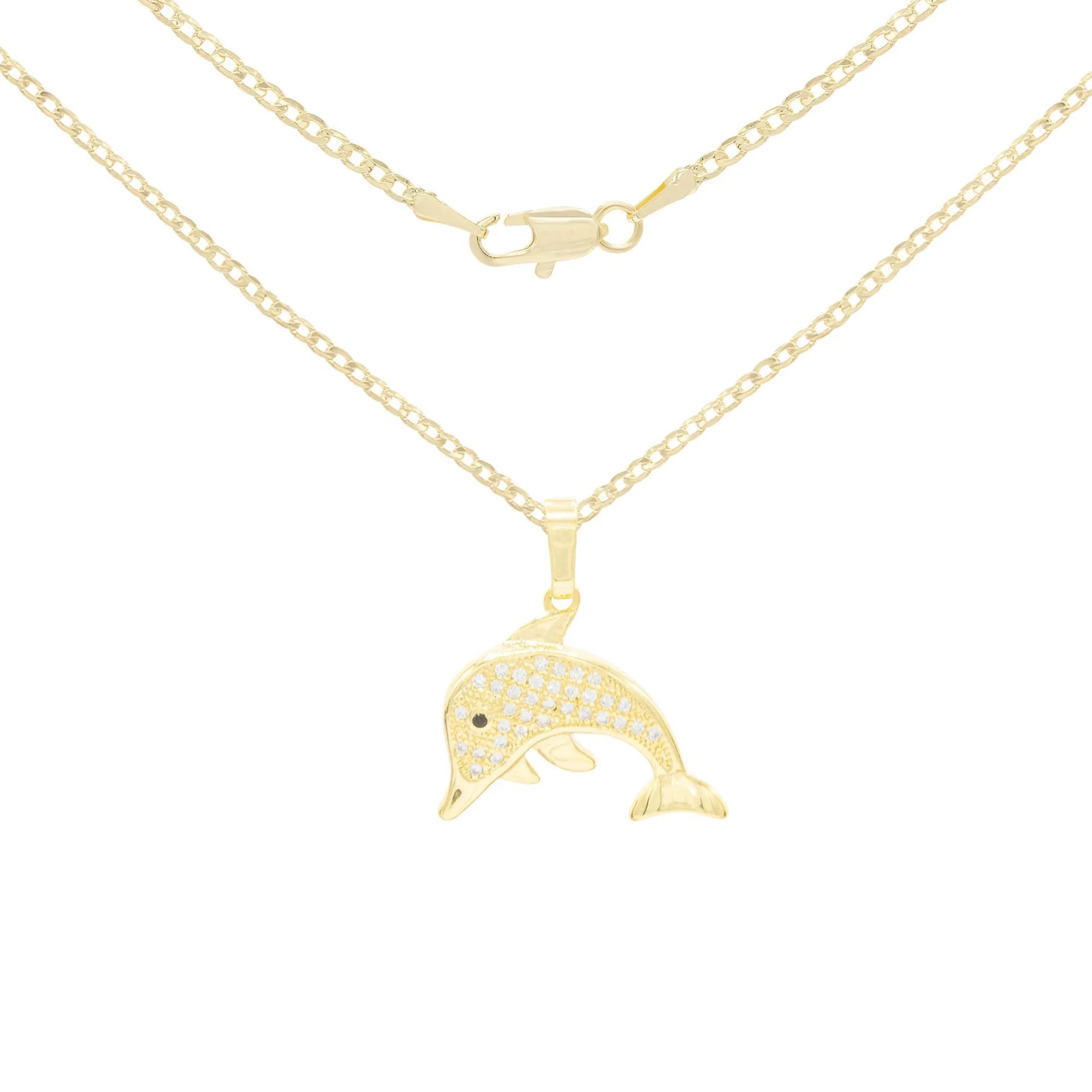 Dolphin Cubic Zirconia Pendant With Necklace Set 14K Gold Filled