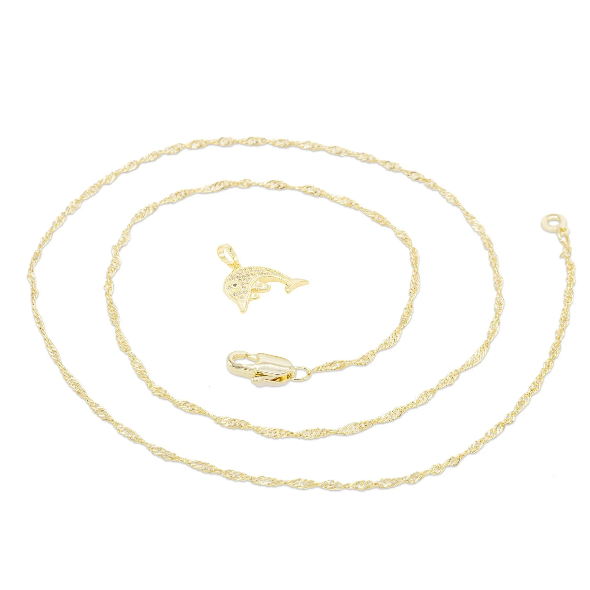 Dolphin Cubic Zirconia Pendant With Necklace Set 14K Gold Filled