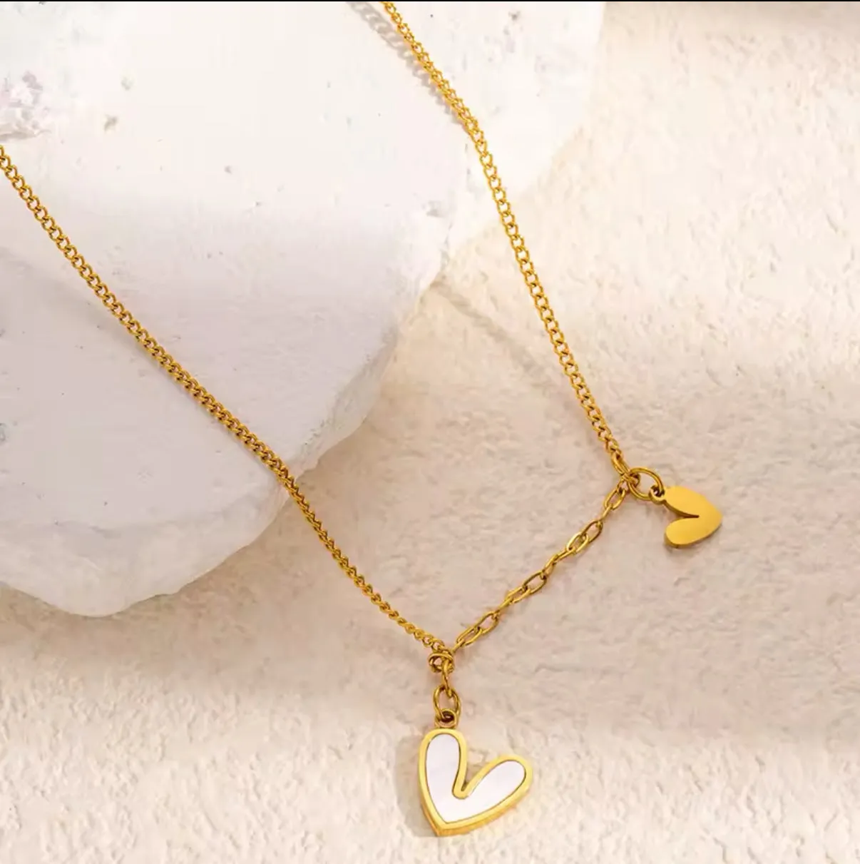 Double Dangling Heart Shell Necklace