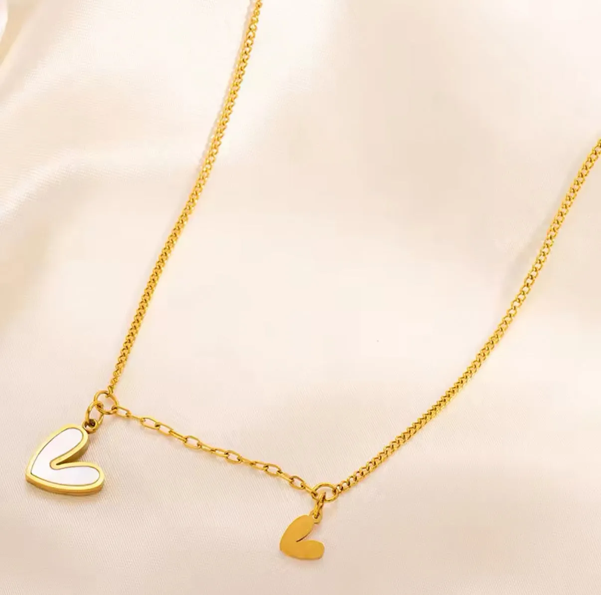 Double Dangling Heart Shell Necklace