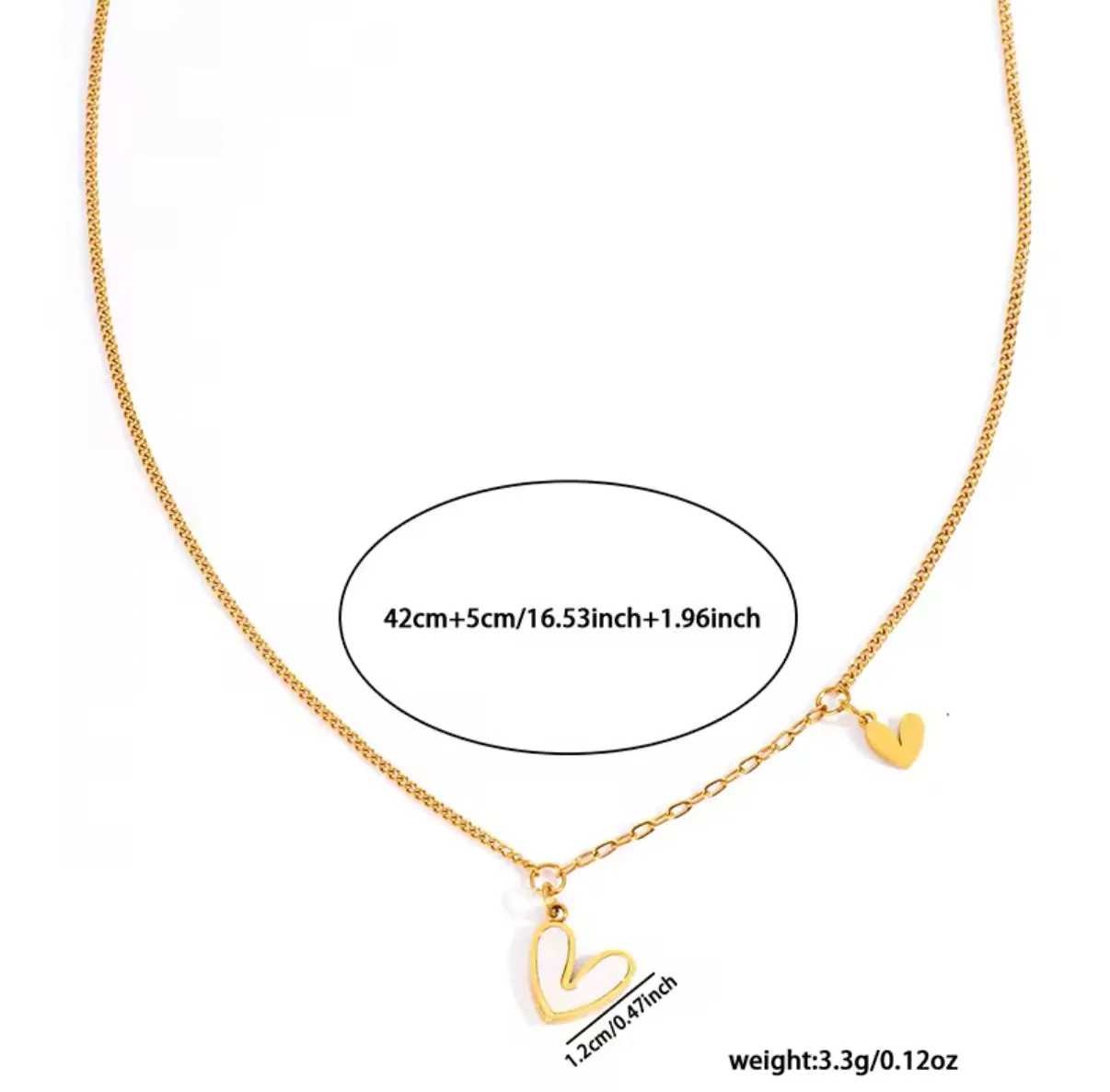 Double Dangling Heart Shell Necklace