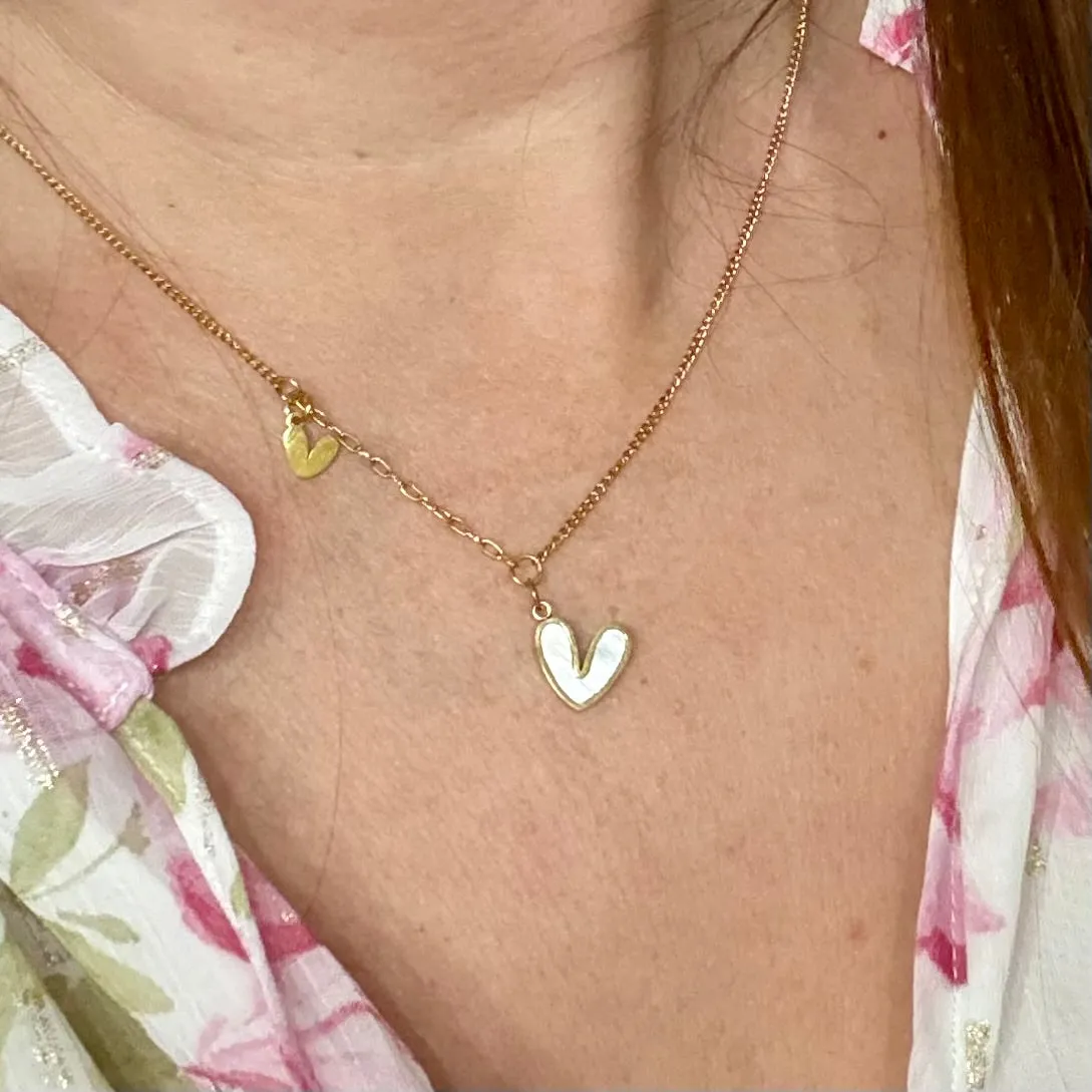 Double Dangling Heart Shell Necklace
