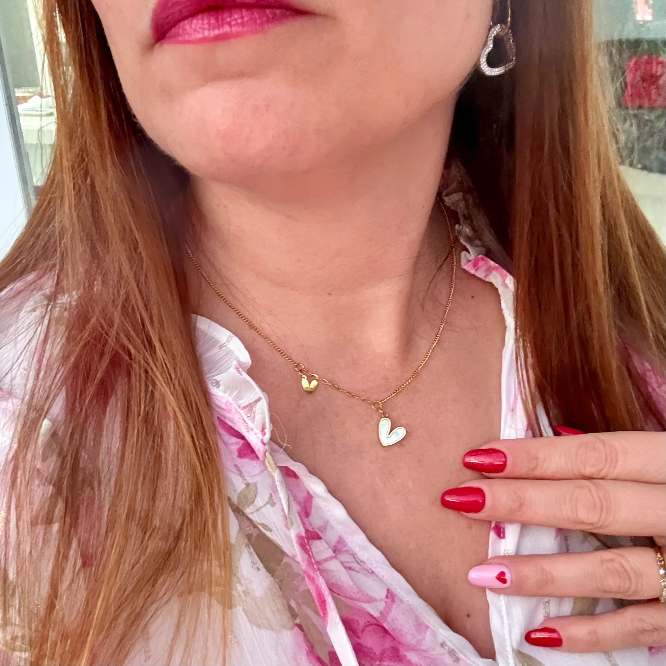 Double Dangling Heart Shell Necklace