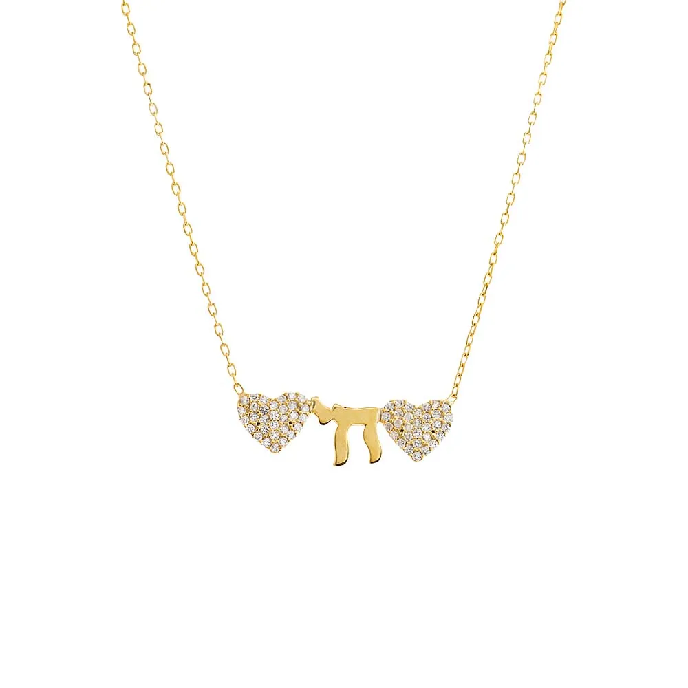 Double Pave Heart Chai Necklace