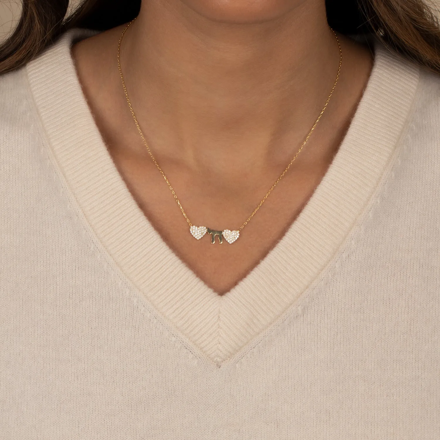 Double Pave Heart Chai Necklace