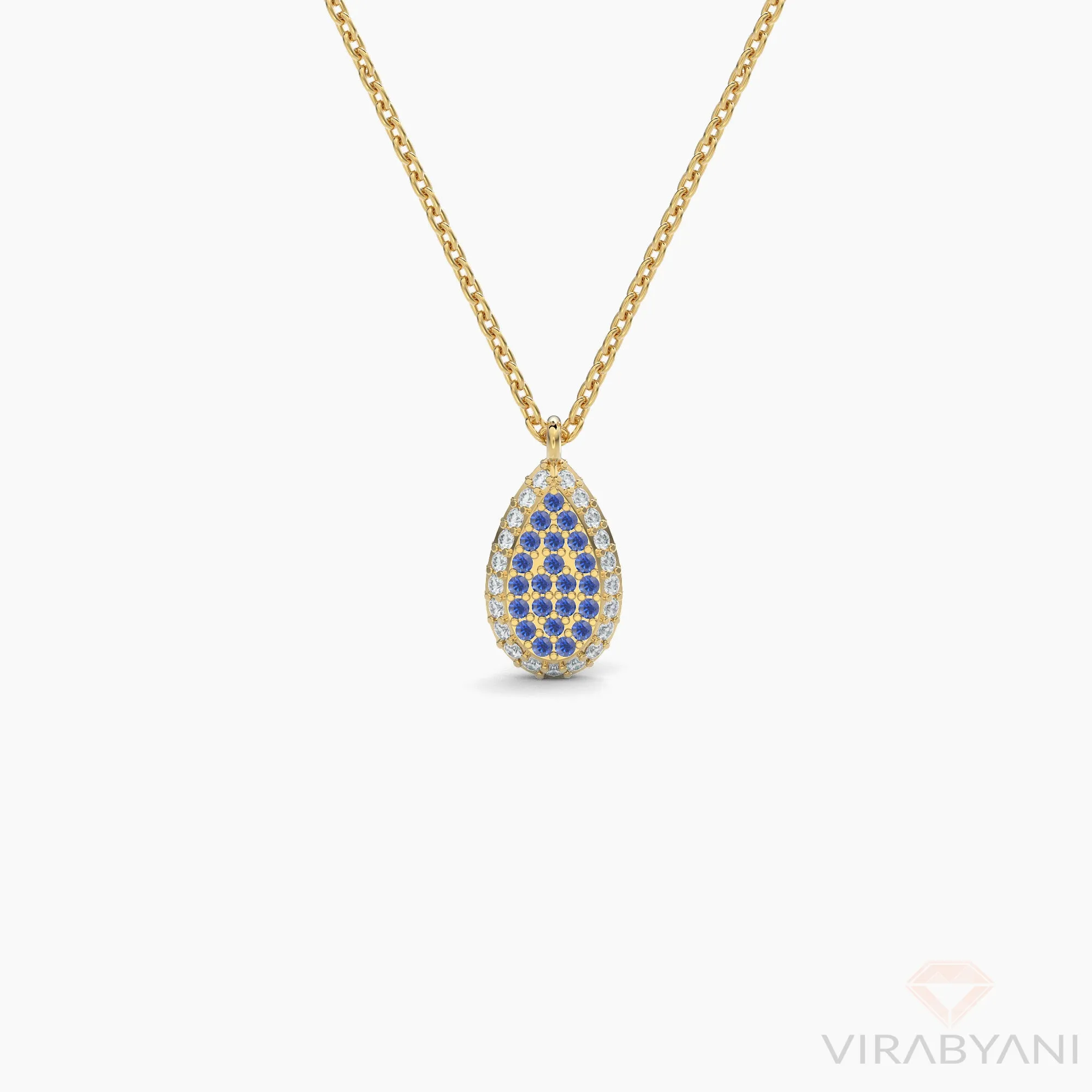 Double Sided Diamond & Sapphirre Pear Shaped AMoré Pavé Necklace