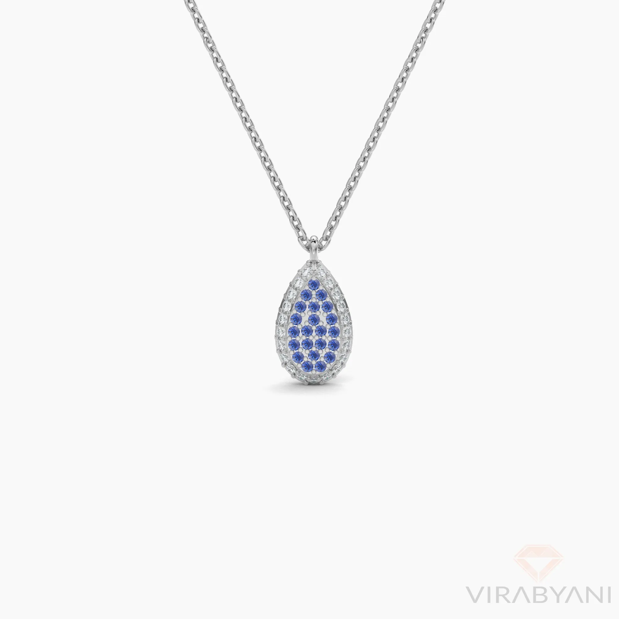 Double Sided Diamond & Sapphirre Pear Shaped AMoré Pavé Necklace