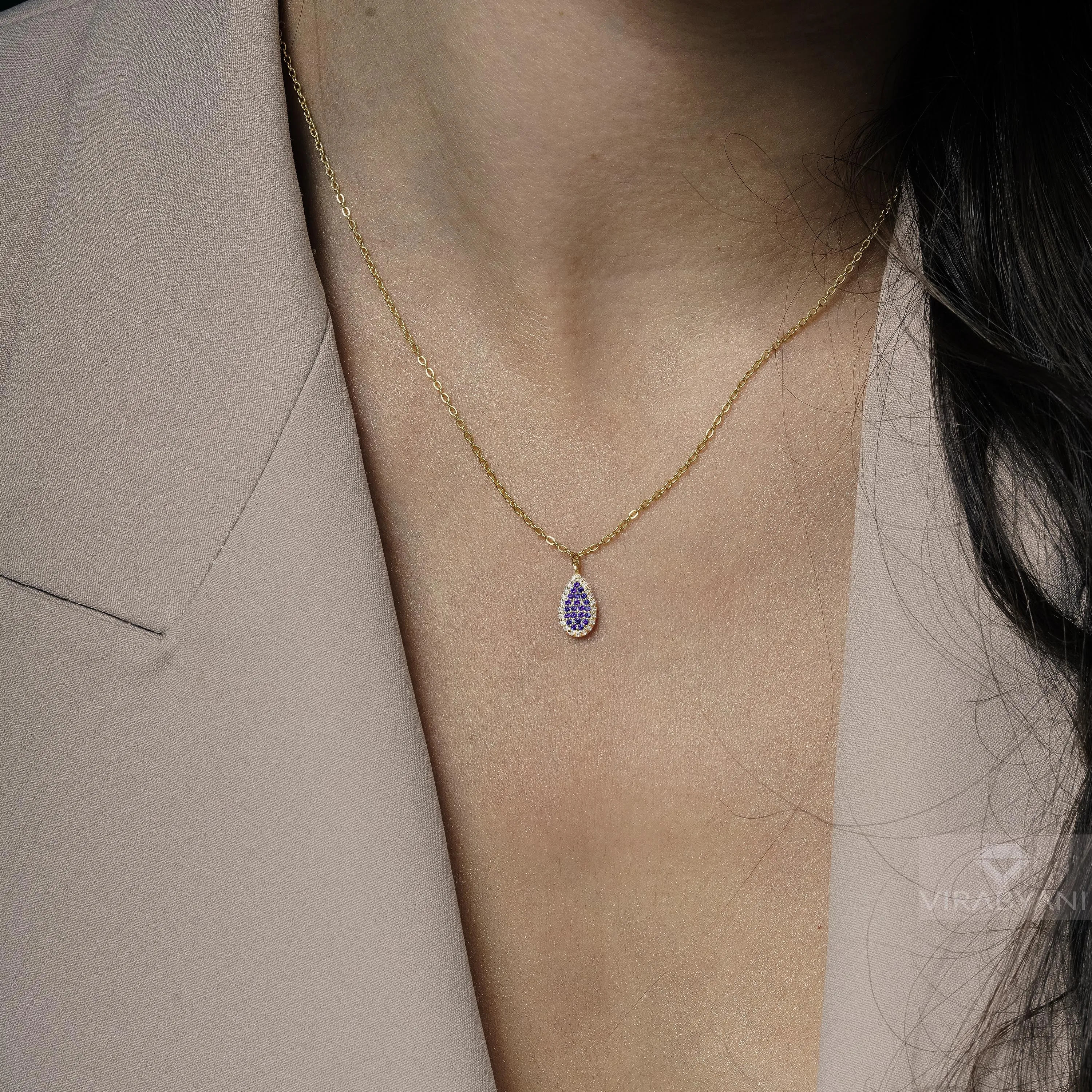 Double Sided Diamond & Sapphirre Pear Shaped AMoré Pavé Necklace