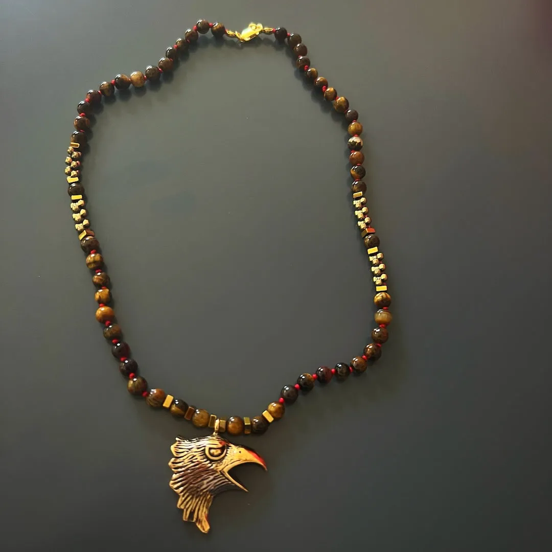Eagle Tiger's Eye Men's Beaded Necklace