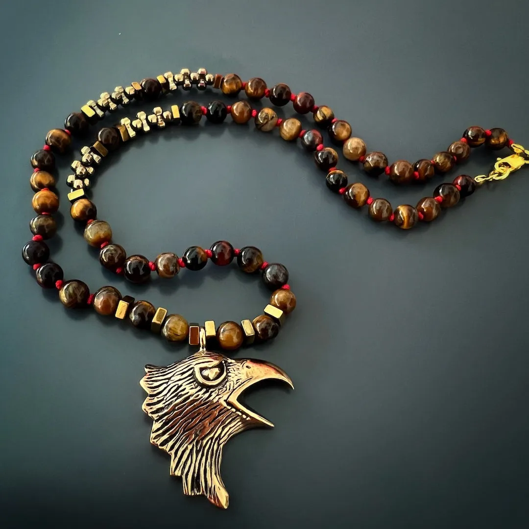 Eagle Tiger's Eye Men's Beaded Necklace