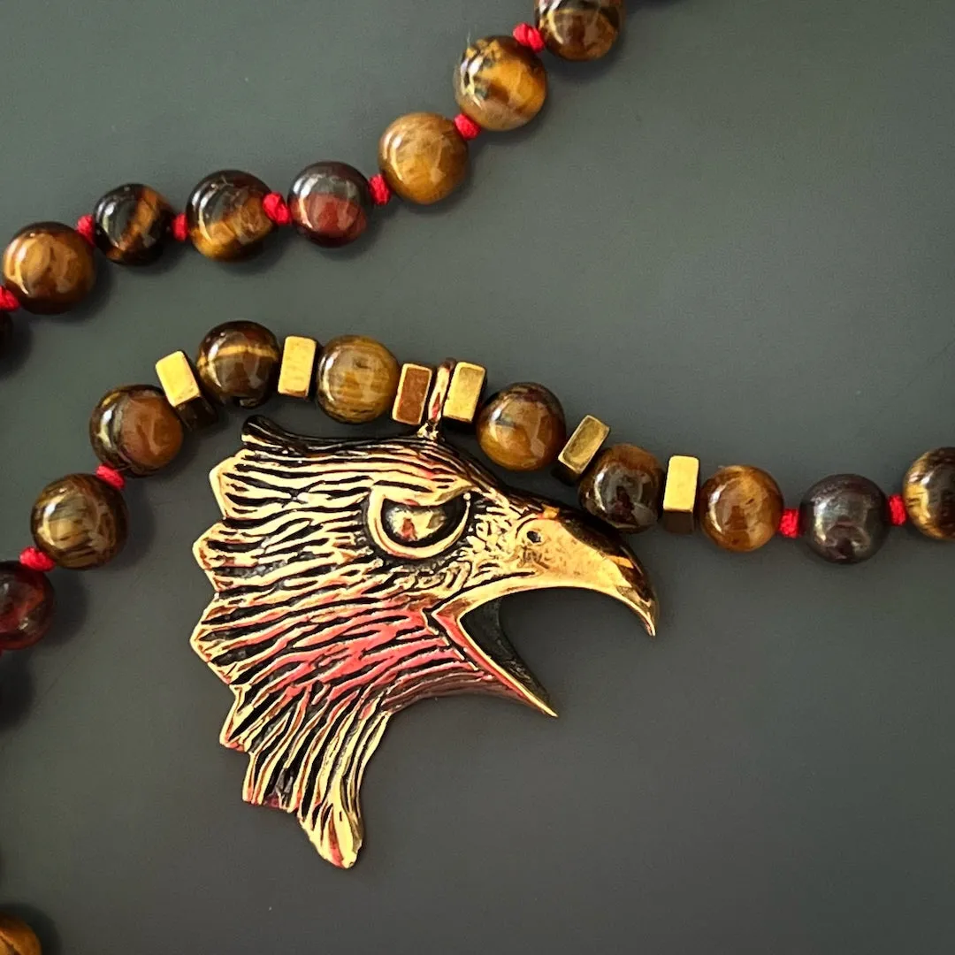 Eagle Tiger's Eye Men's Beaded Necklace