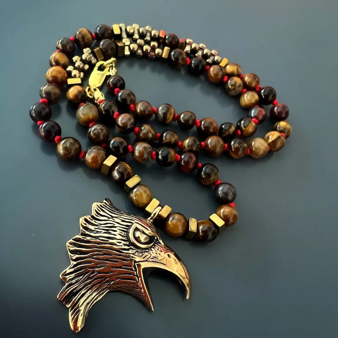 Eagle Tiger's Eye Men's Beaded Necklace