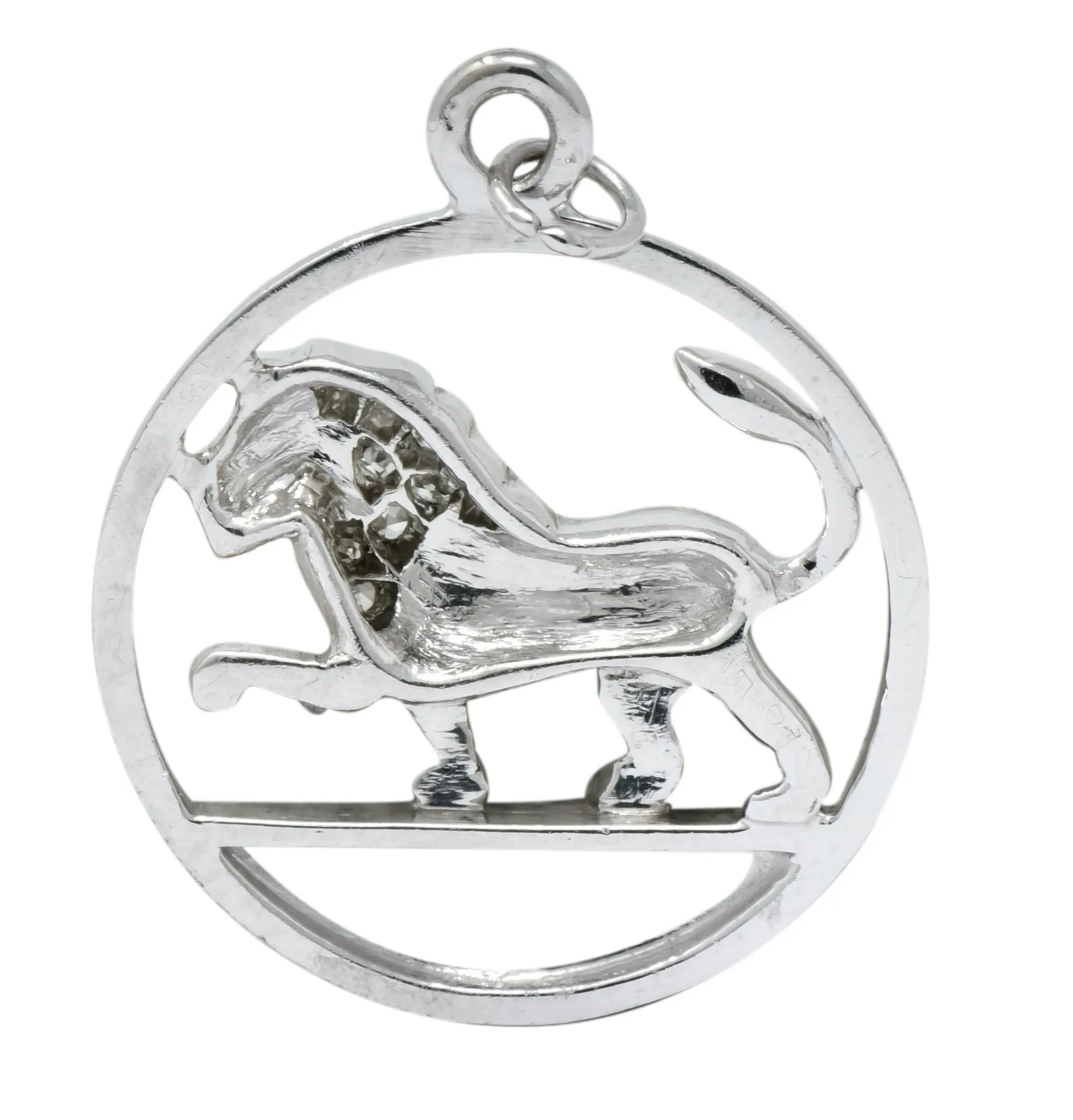 Edwardian Diamond Platinum Leo Lion Zodiac Charm
