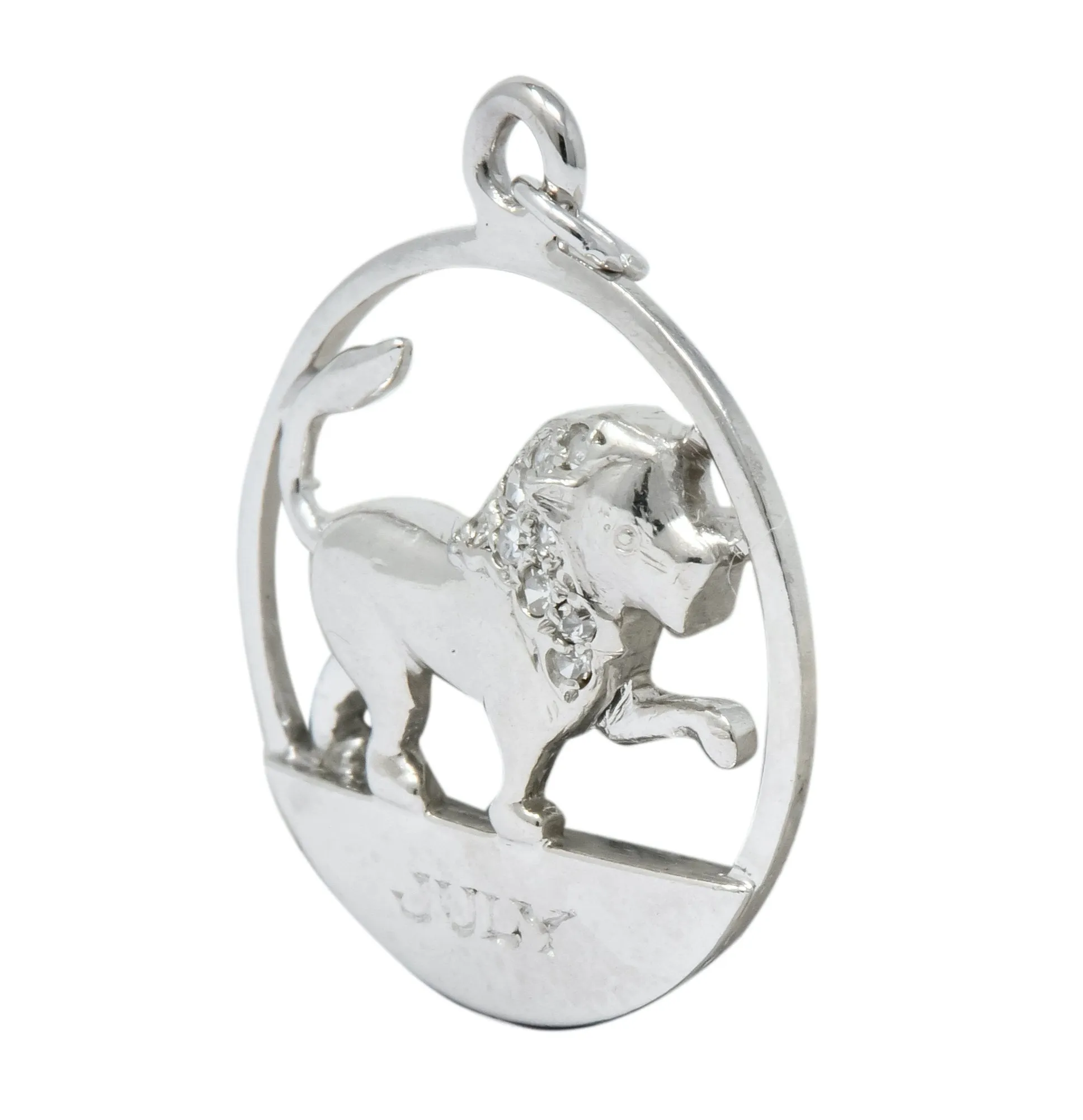 Edwardian Diamond Platinum Leo Lion Zodiac Charm