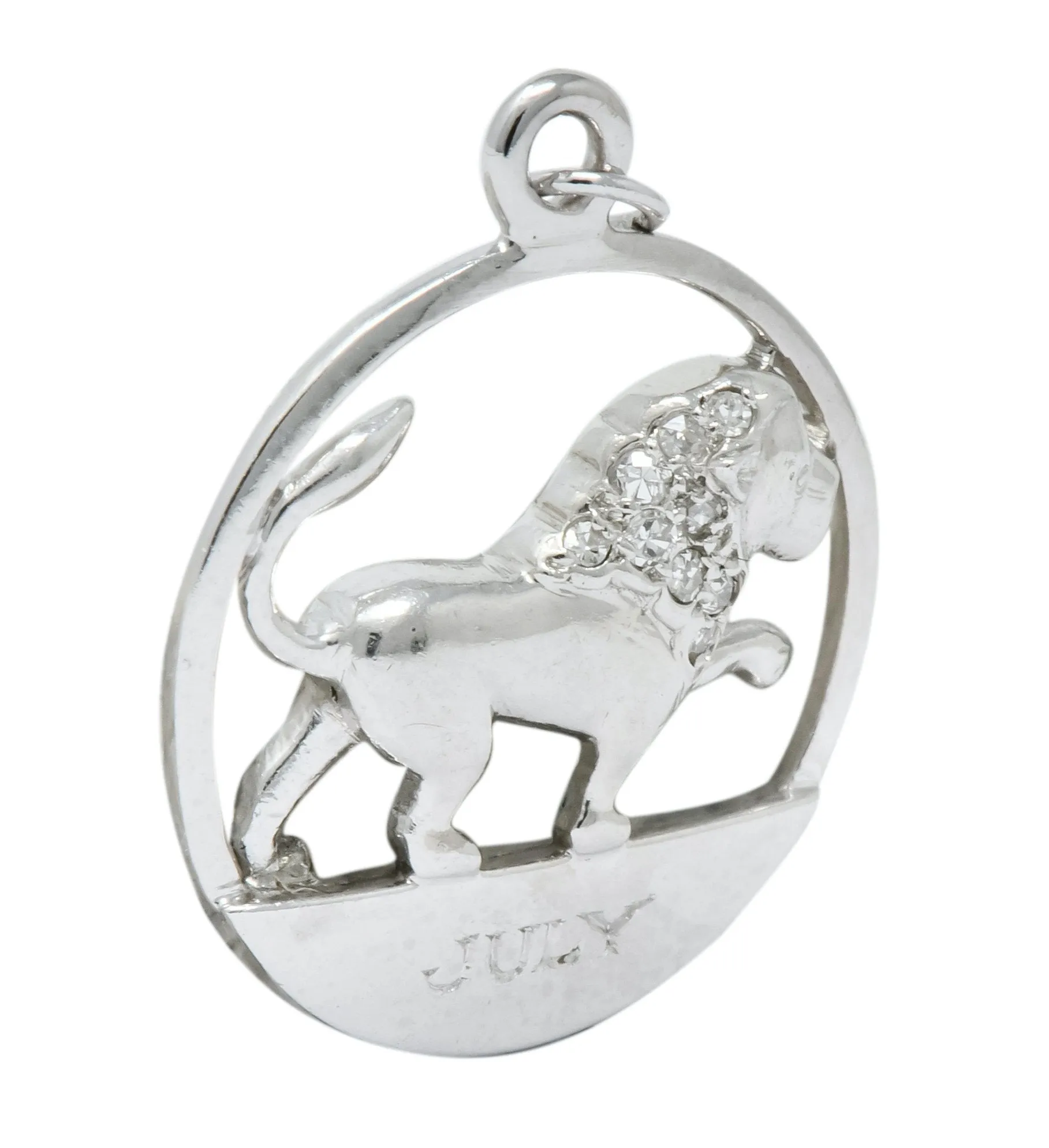 Edwardian Diamond Platinum Leo Lion Zodiac Charm