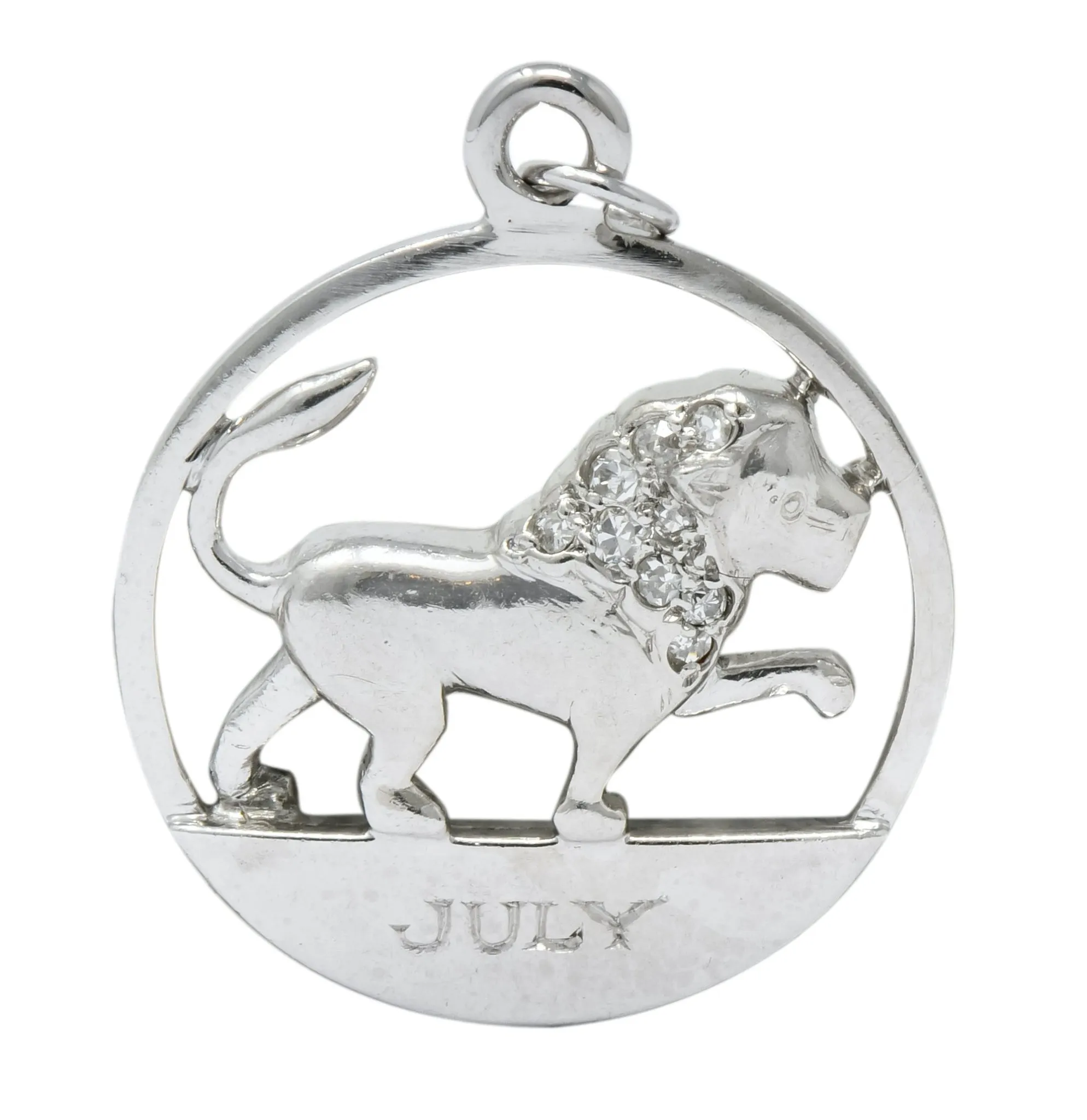 Edwardian Diamond Platinum Leo Lion Zodiac Charm