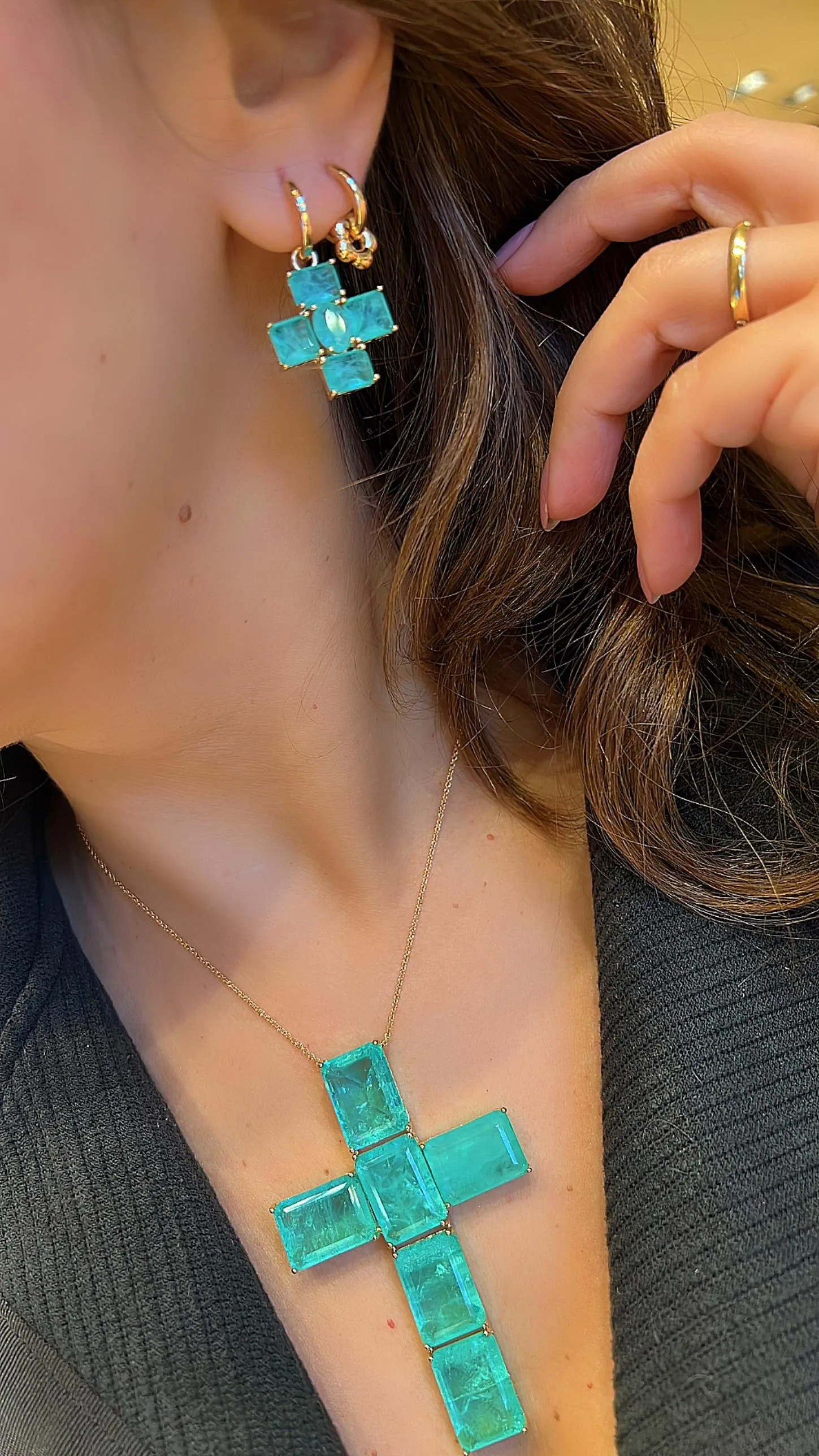 Elegant 18K Gold Plated Paraiba Tourmaline Cross Necklace