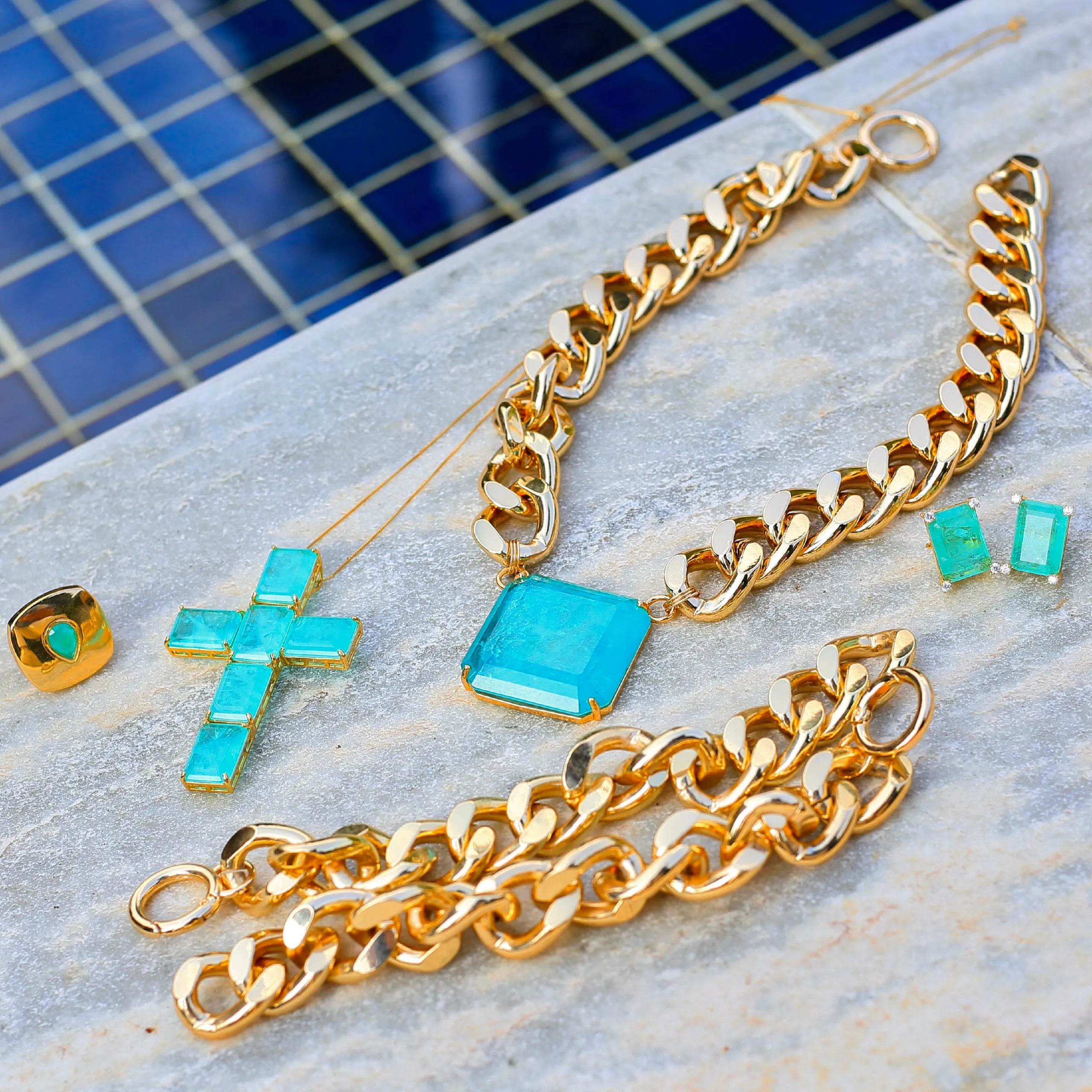 Elegant 18K Gold Plated Paraiba Tourmaline Cross Necklace