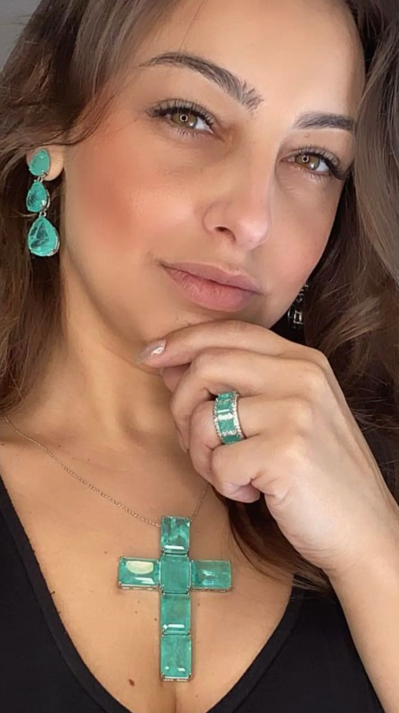 Elegant 18K Gold Plated Paraiba Tourmaline Cross Necklace